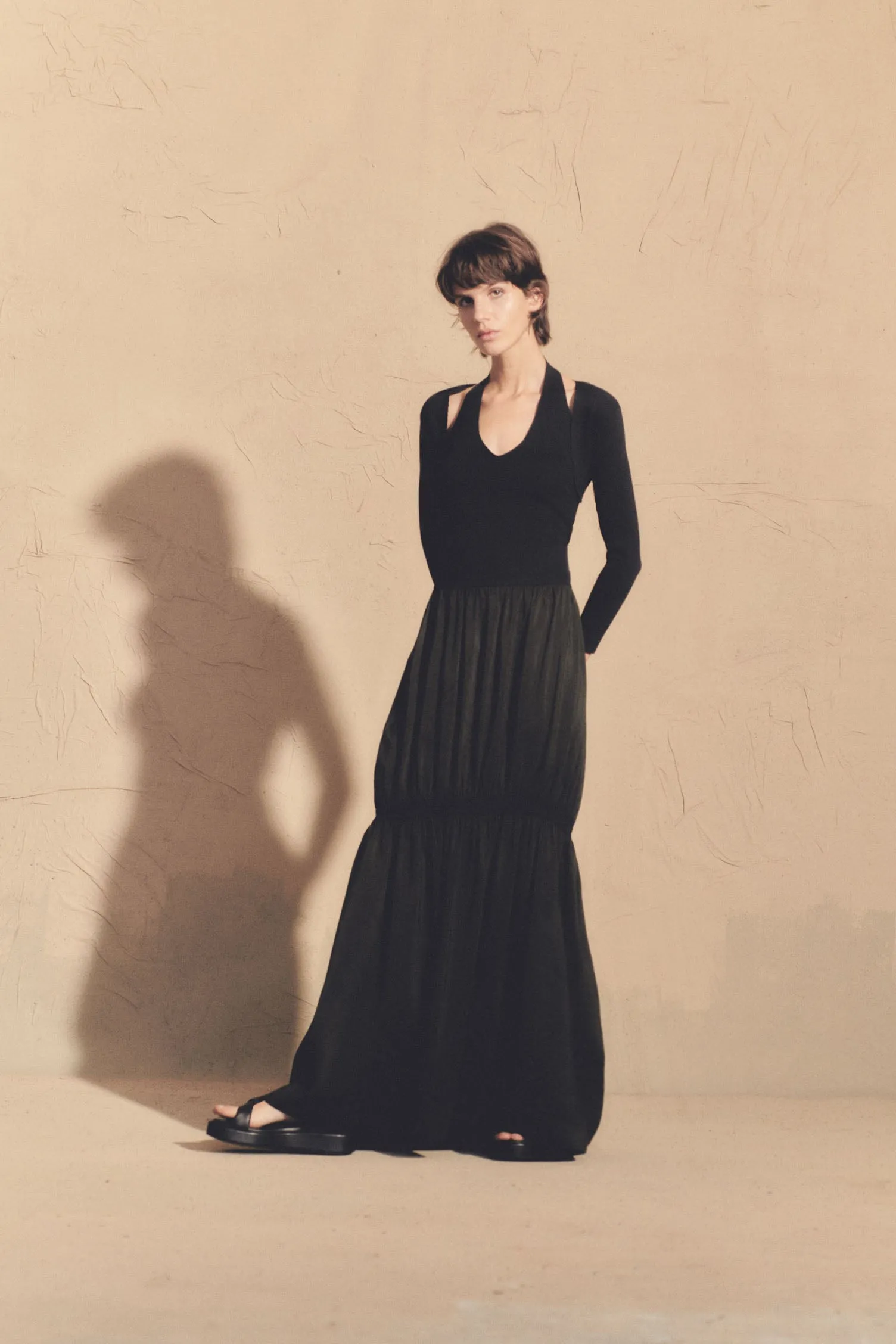 Morgan, long smoke gray linen and silk skirt