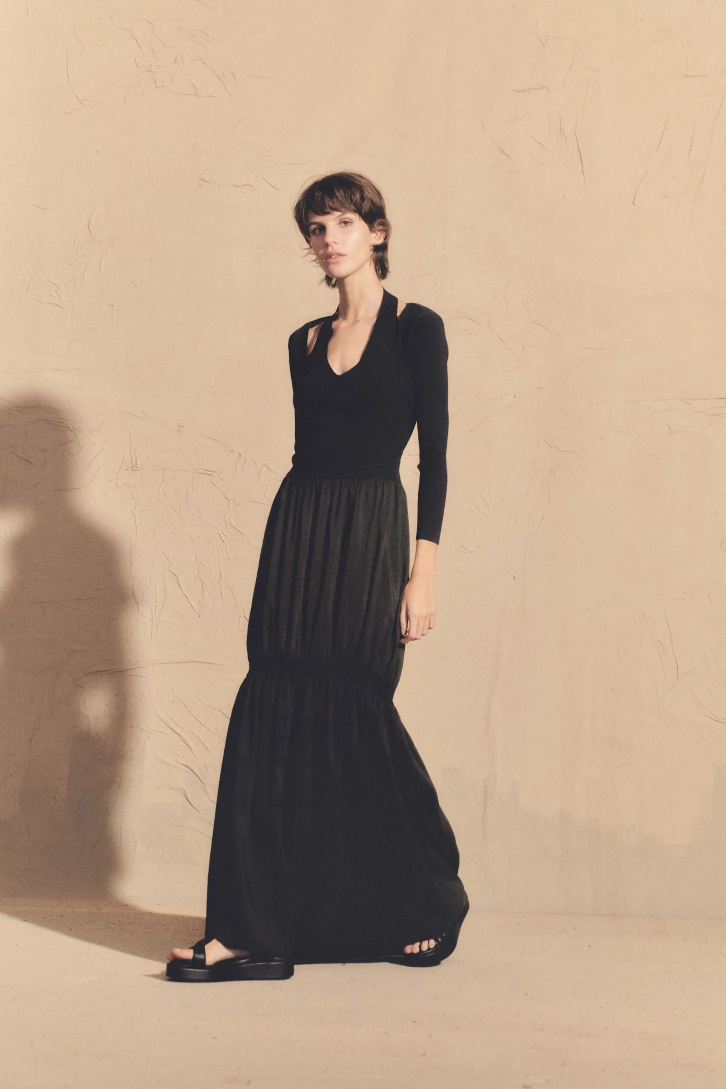 Morgan, long smoke gray linen and silk skirt
