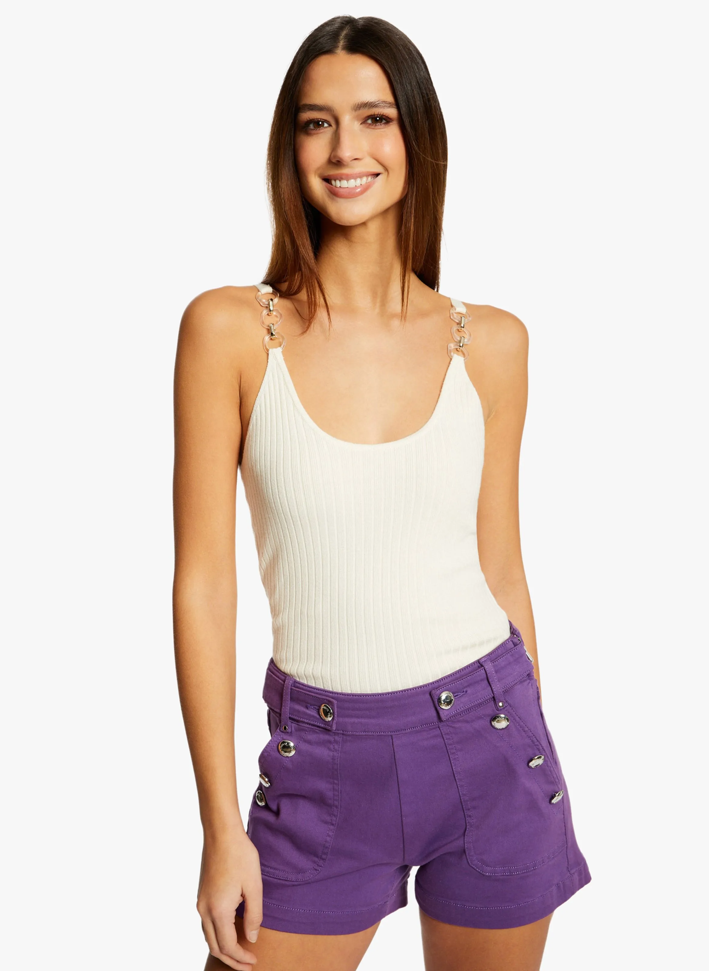 MORGAN MEC  CAMISETA DE TIRANTES DE PUNTO DE CANALé CON CUELLO REDONDO EN BEIGE