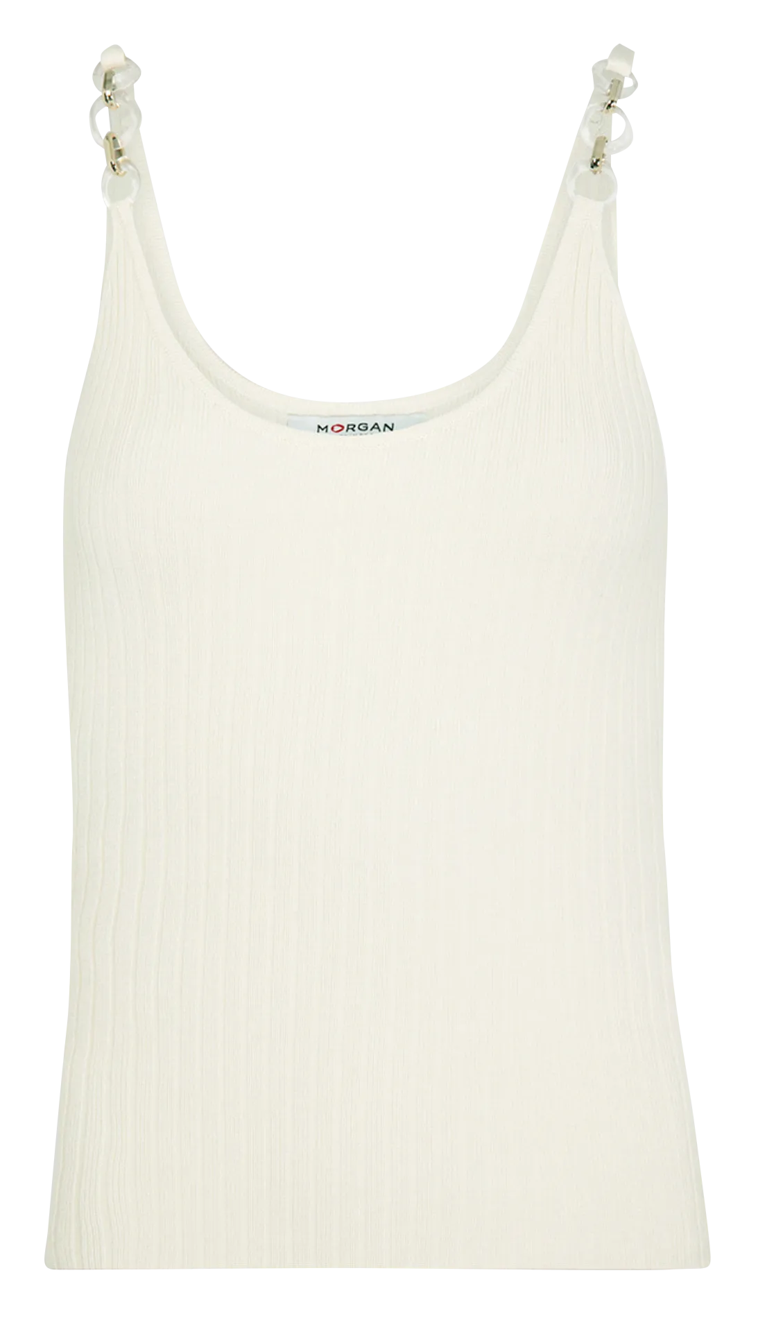 MORGAN MEC  CAMISETA DE TIRANTES DE PUNTO DE CANALé CON CUELLO REDONDO EN BEIGE