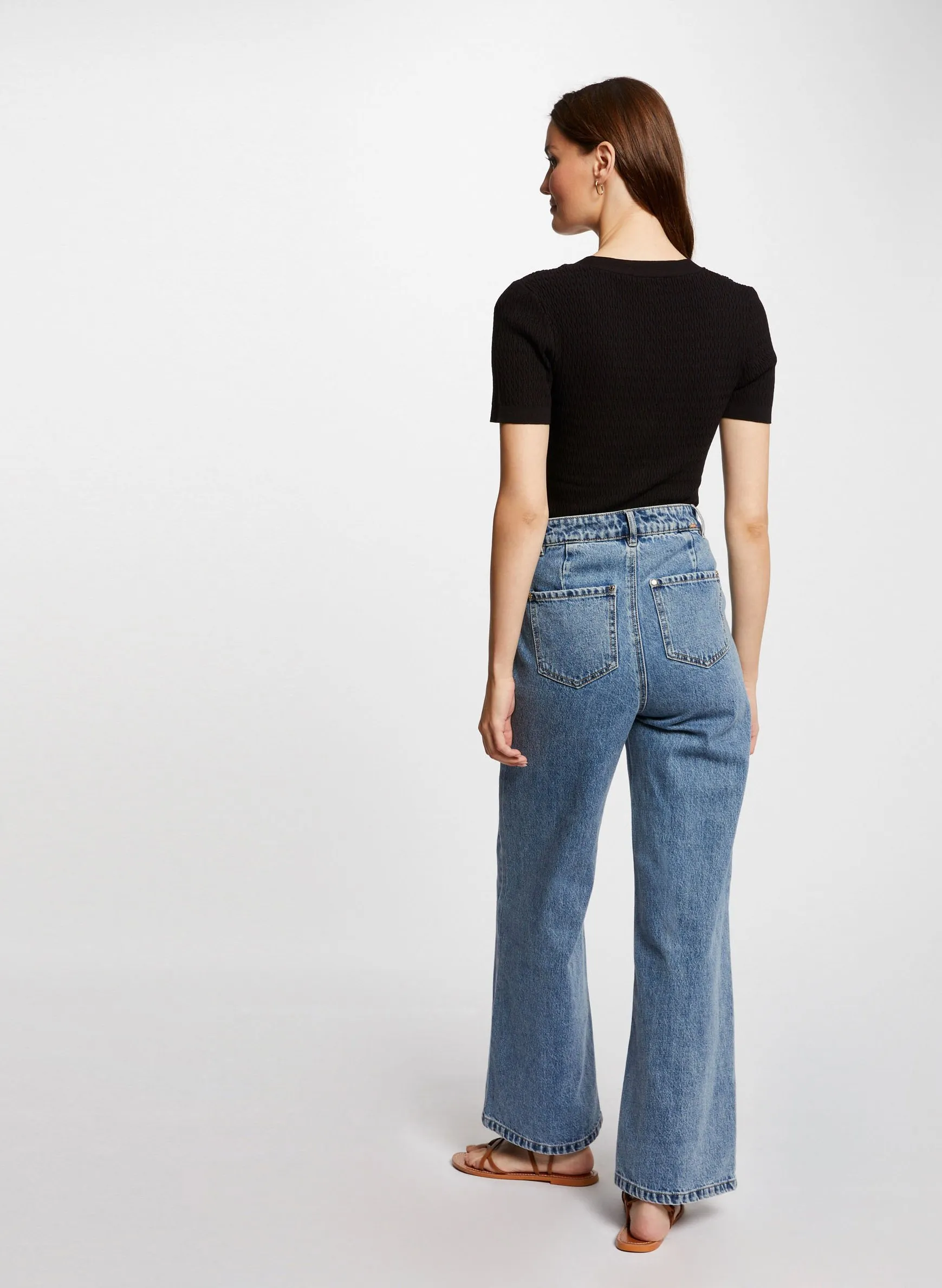 MORGAN MLILY  CAMISETA AJUSTADA DE PUNTO FINO DE CANALé EN NEGRO