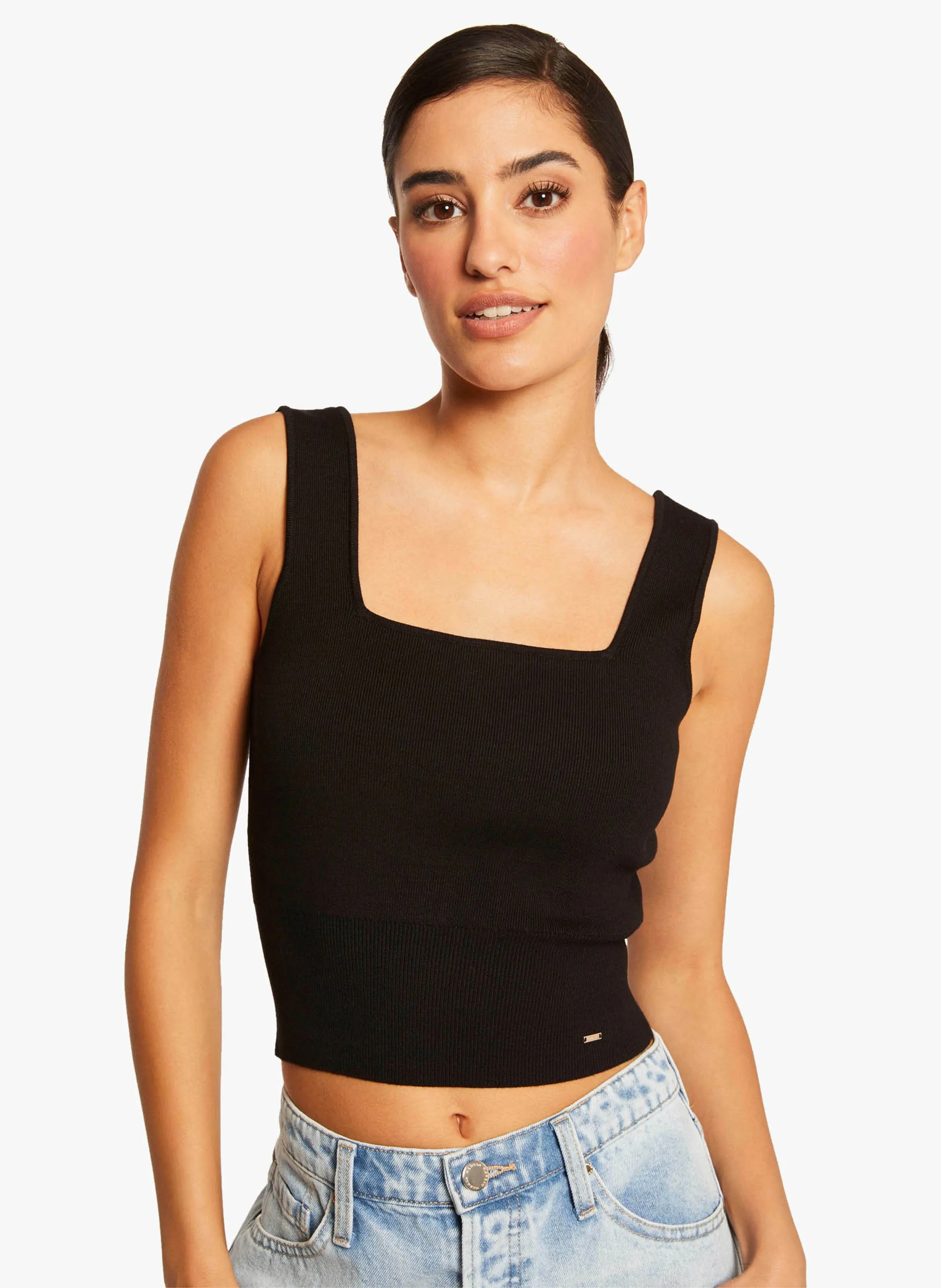 MORGAN MPINK  CAMISETA DE TIRANTES ACANALADA EN NEGRO