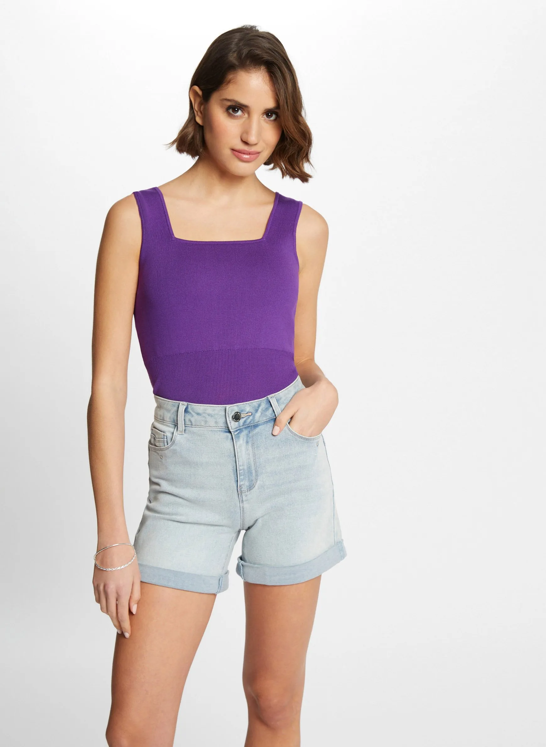 MORGAN MPINK  CAMISETA DE TIRANTES ACANALADA EN VIOLETA
