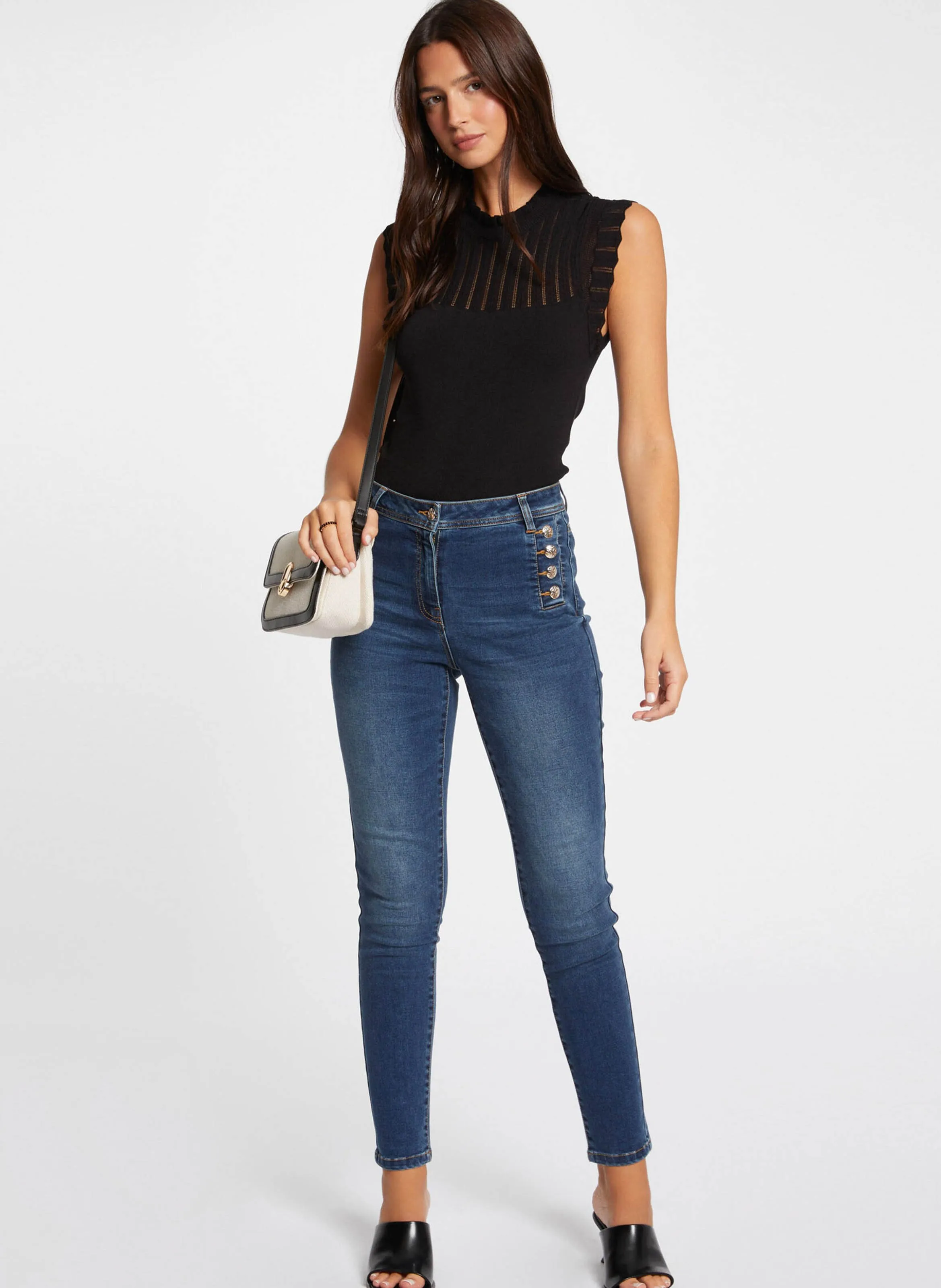 MORGAN MSNOW  TOP CON CUELLO REDONDO EN NEGRO
