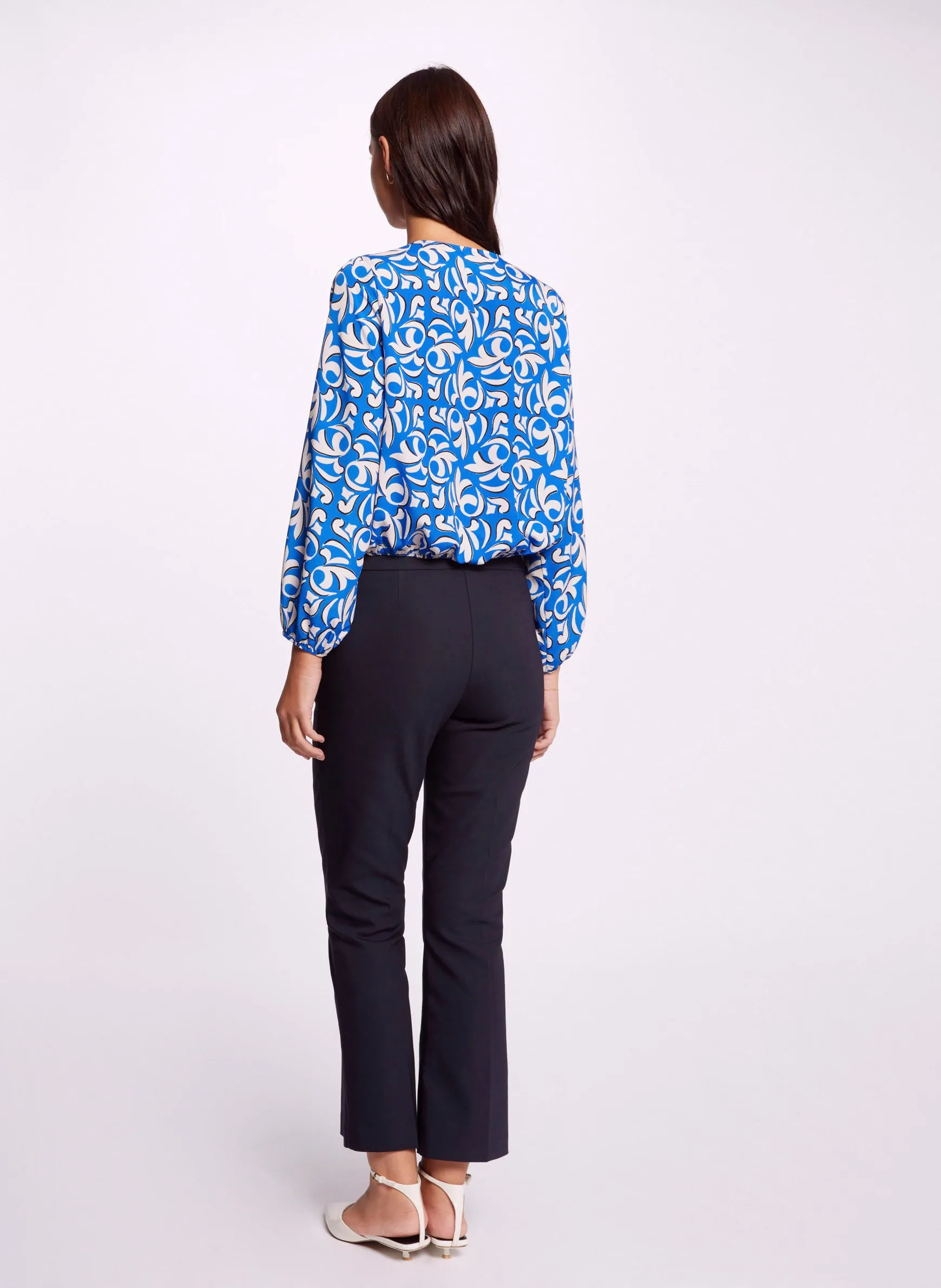 MORGAN ORIANE  TOP RECTO CON CUELLO DE PICO ESTAMPADO VEGETAL EN MULTICOLOR