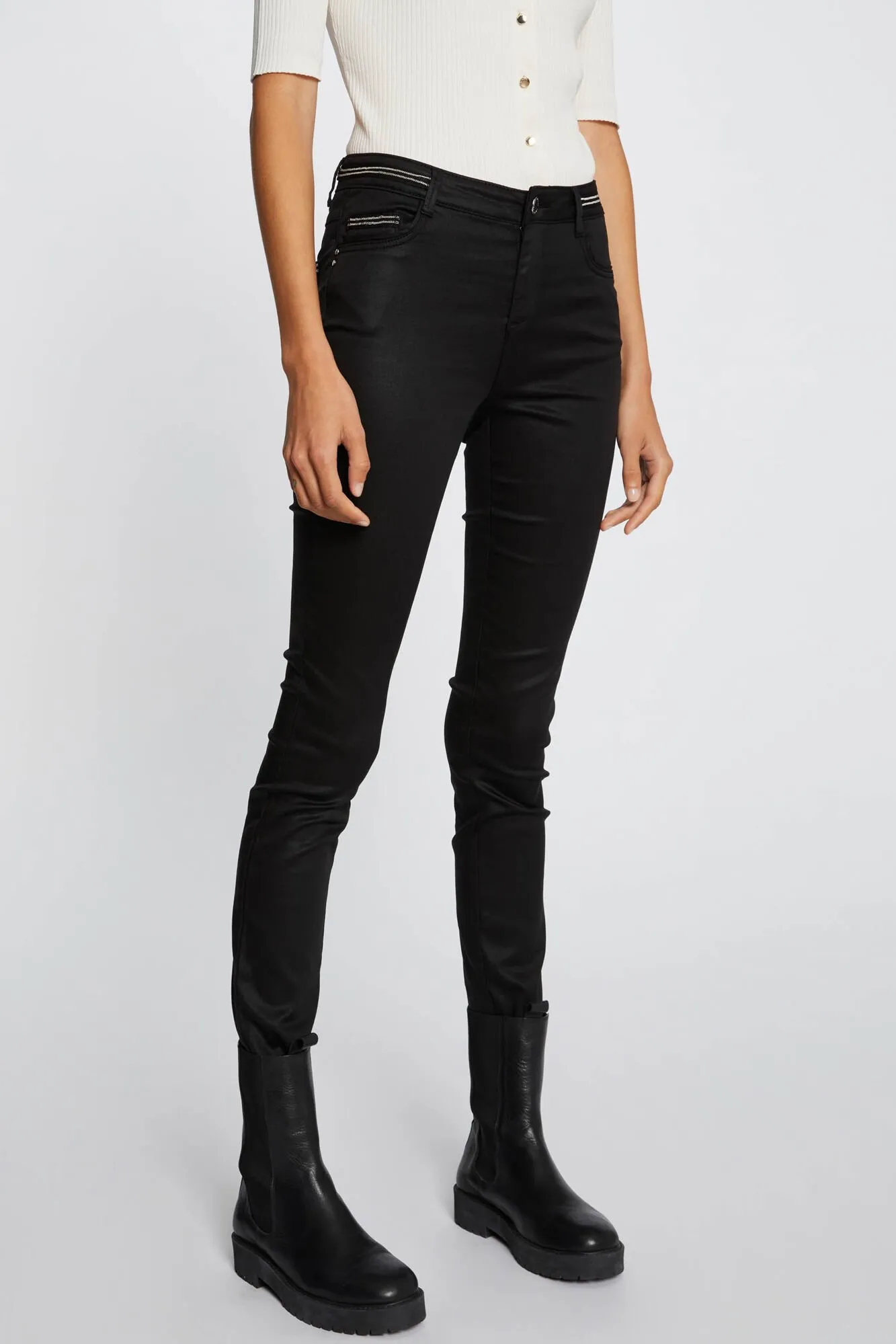 Morgan Pantalón slim efecto mojado