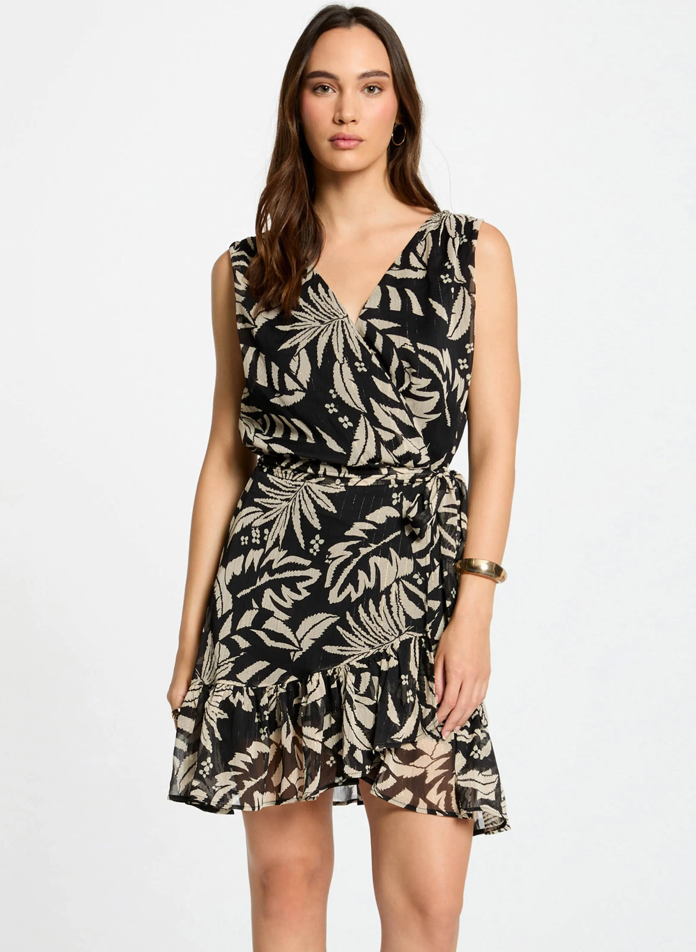 MORGAN RGEO.F  ROBE COURTE COL V IMPRIMéE EN NEGRO