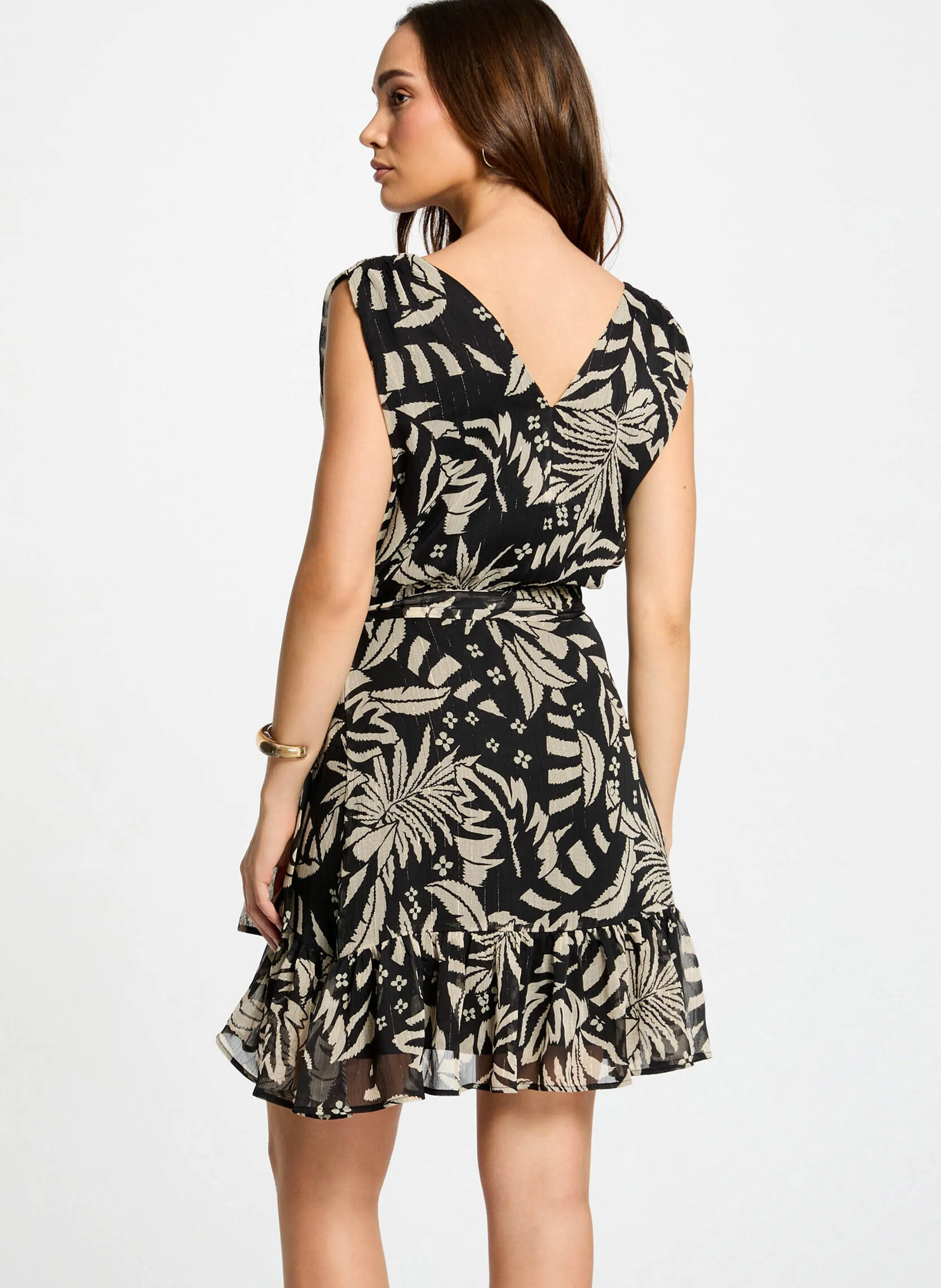 MORGAN RGEO.F  ROBE COURTE COL V IMPRIMéE EN NEGRO