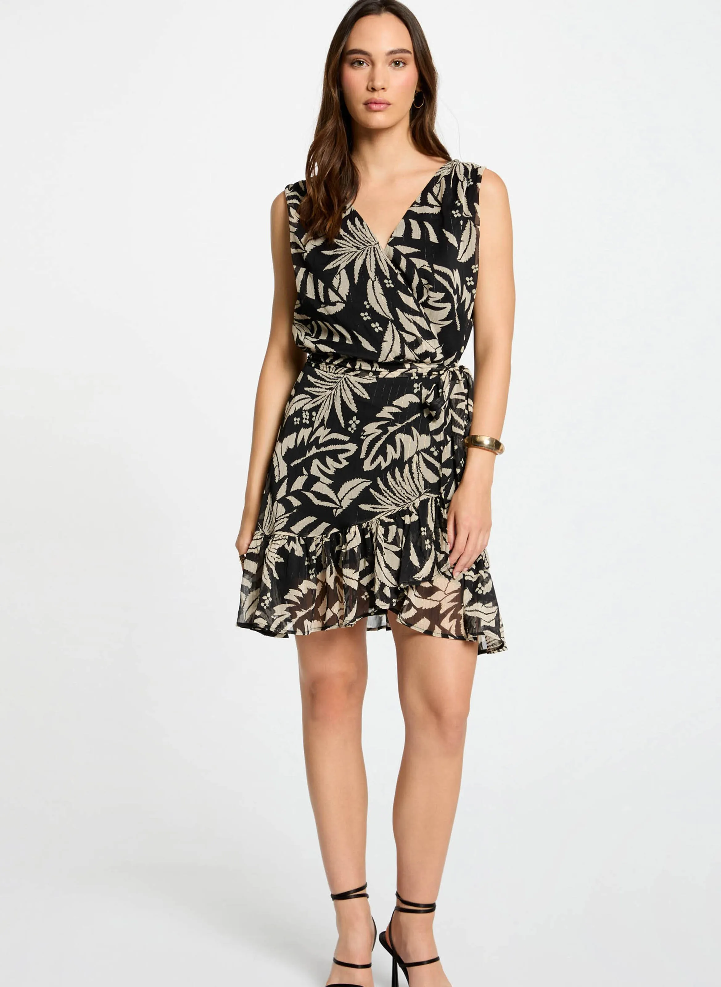 MORGAN RGEO.F  ROBE COURTE COL V IMPRIMéE EN NEGRO