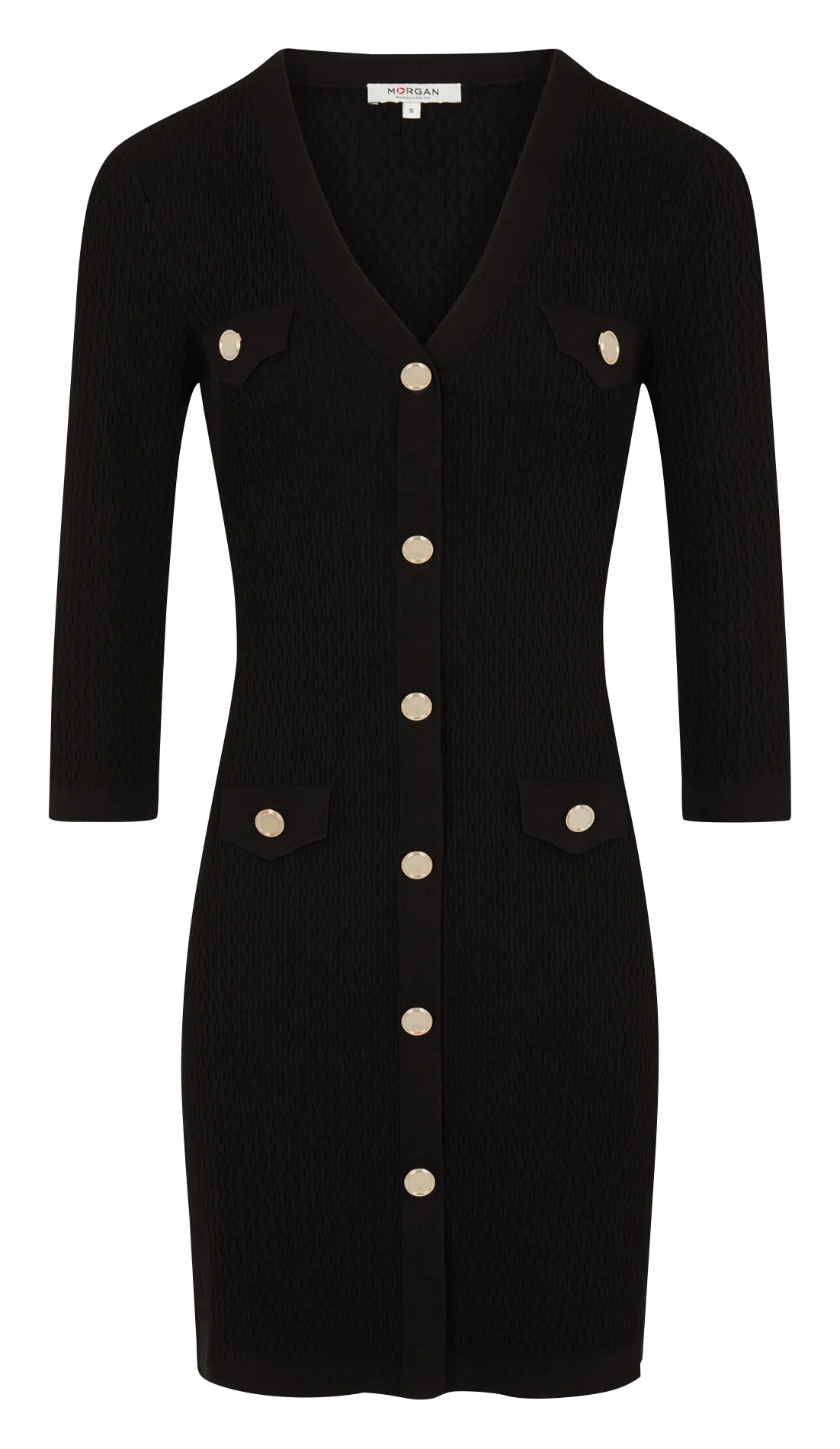 MORGAN RMLILY  VESTIDO AJUSTADO DE PUNTO CON MANGAS 3/4 EN NEGRO