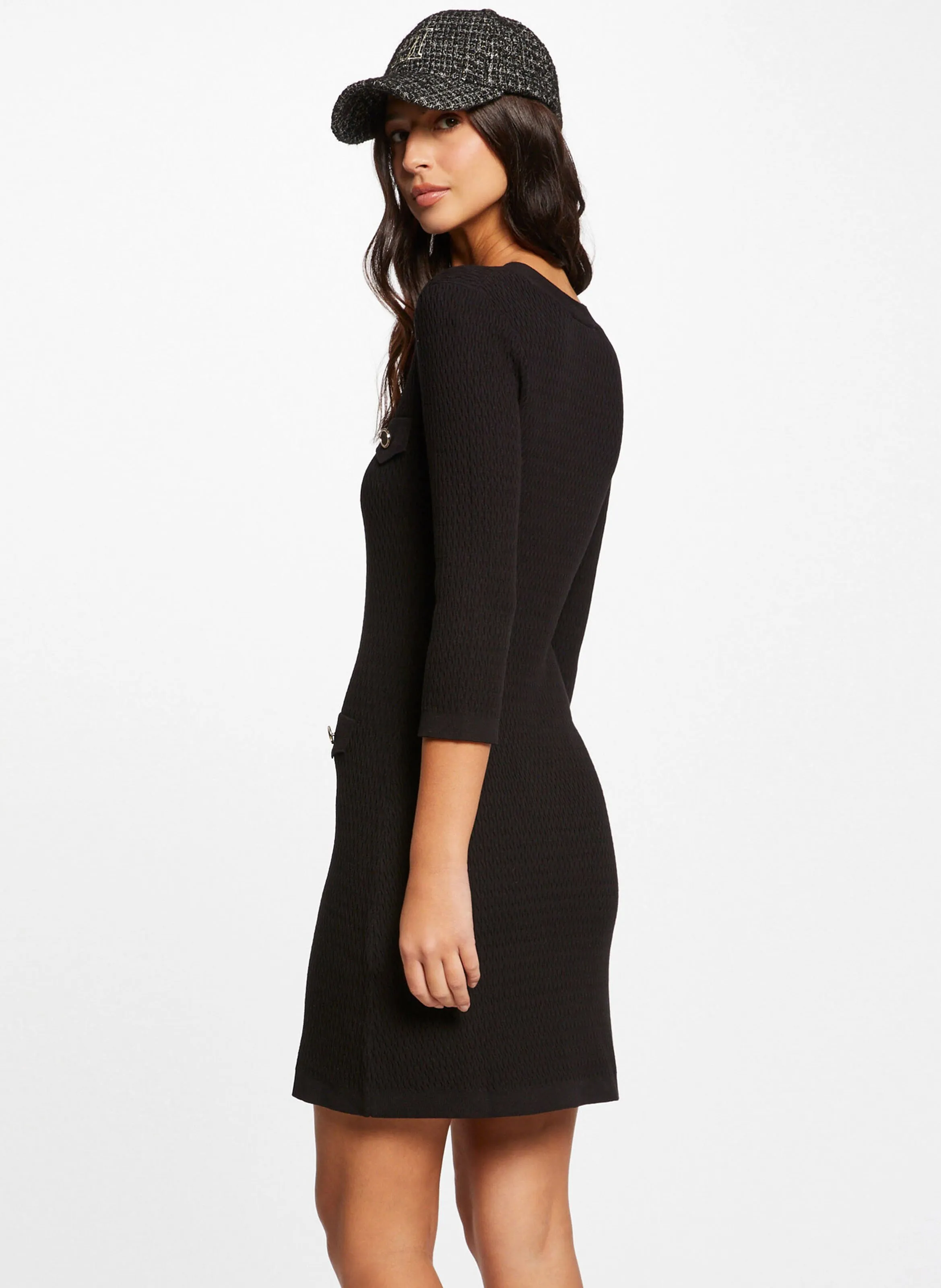 MORGAN RMLILY  VESTIDO AJUSTADO DE PUNTO CON MANGAS 3/4 EN NEGRO