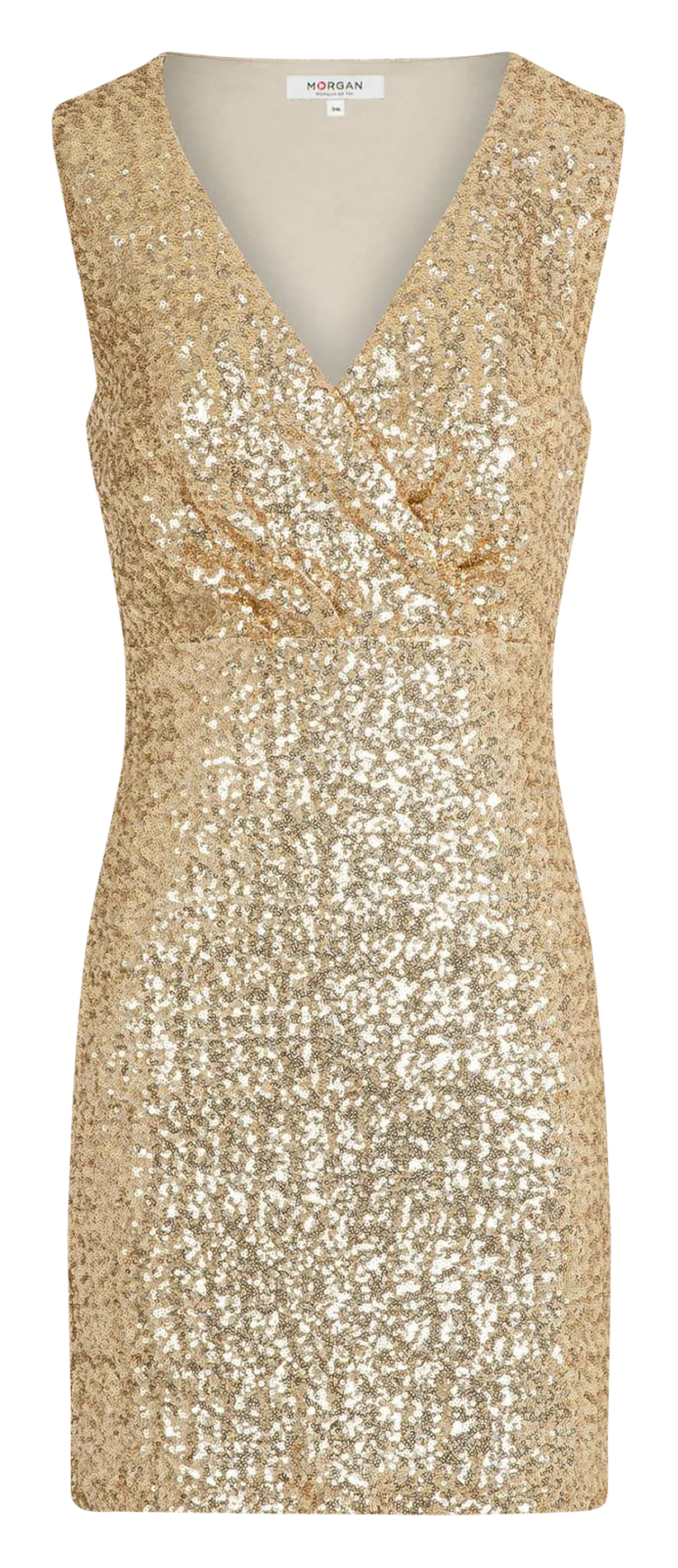 MORGAN RORI  MINIVESTIDO AJUSTADO CRUZADO DE LENTEJUELAS CON CUELLO DE PICO EN DORADO