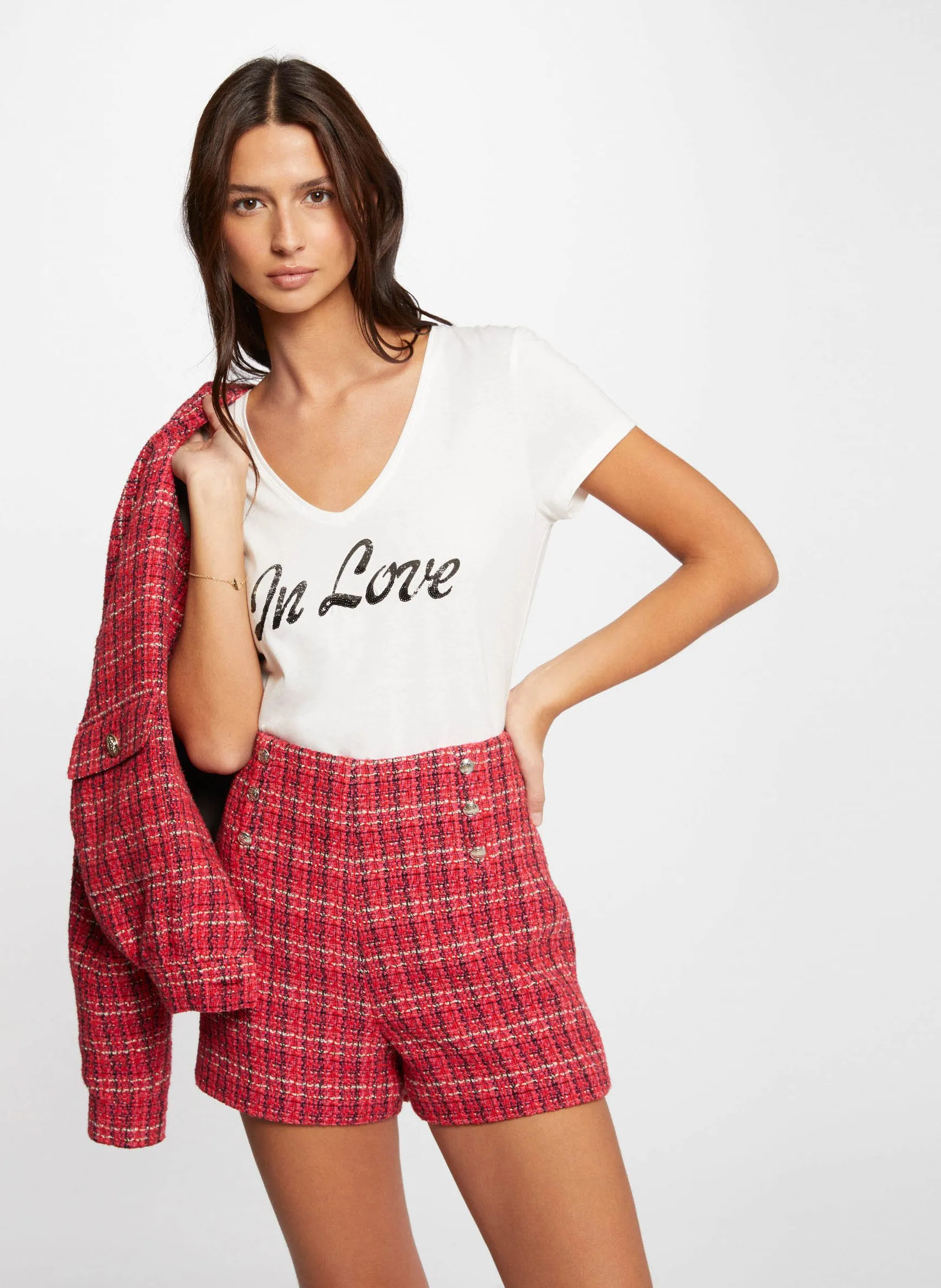MORGAN SHESI.F  SHORT RECTO DE TWEED DE MEZCLA DE ALGODóN EN MULTICOLOR