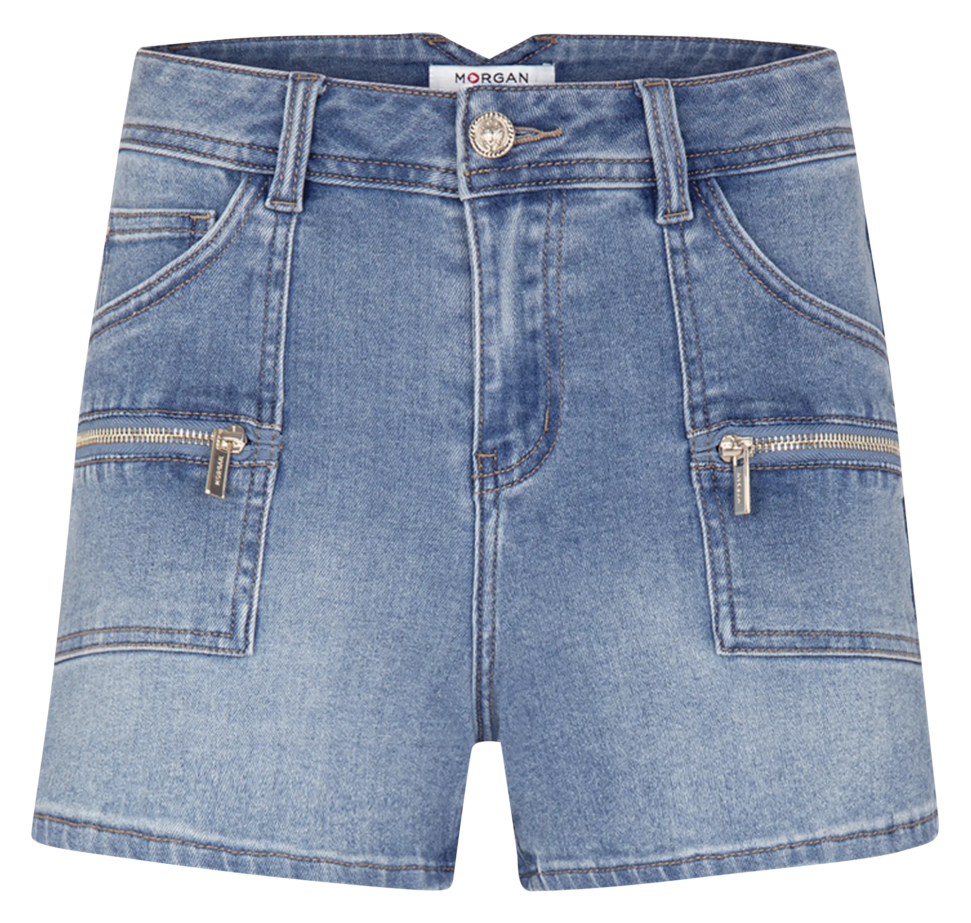 MORGAN SHOUKA  SHORT AJUSTADO CON CREMALLERA EN MEZCLA DE ALGODóN EN AZUL