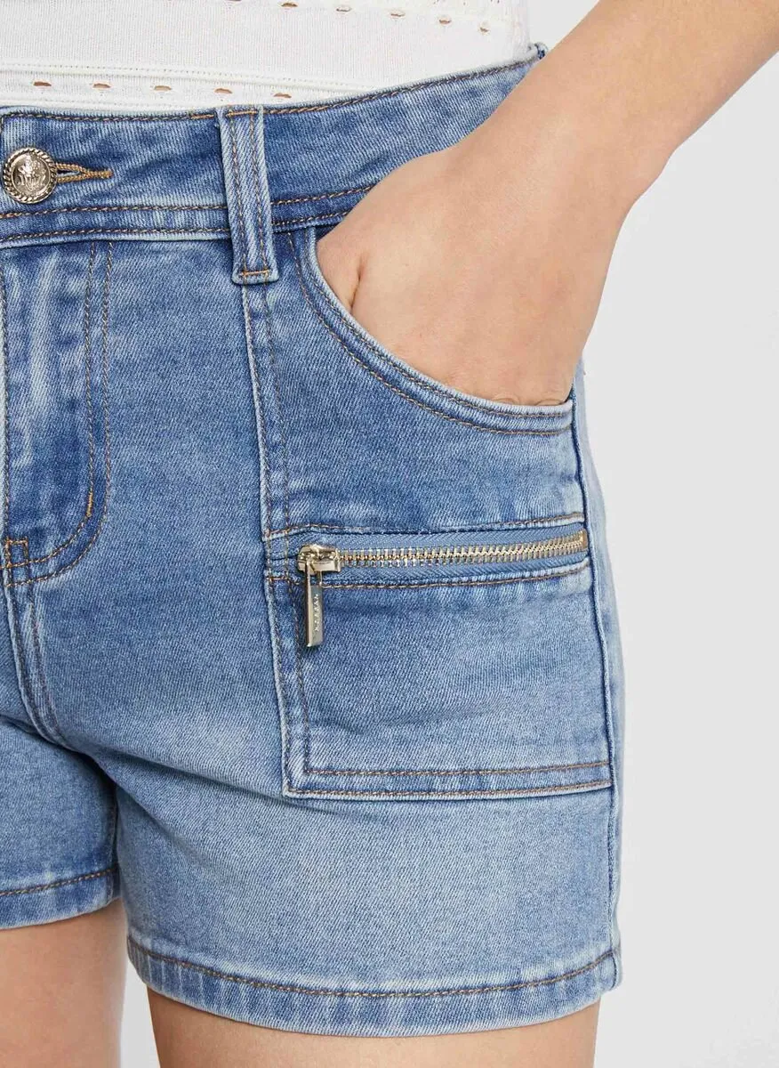 MORGAN SHOUKA  SHORT AJUSTADO CON CREMALLERA EN MEZCLA DE ALGODóN EN AZUL