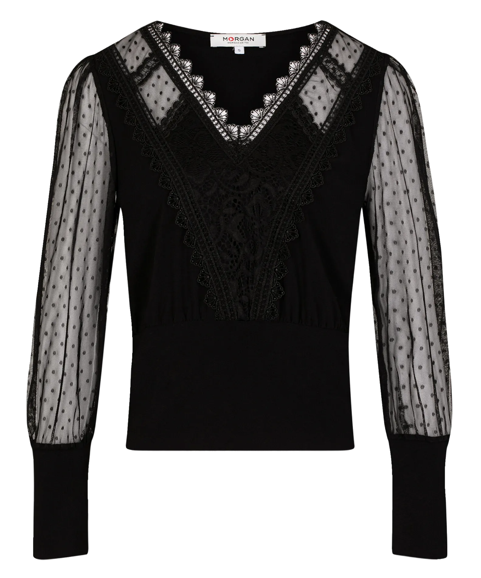 MORGAN TAGADA  TOP CON CUELLO DE PICO EN NEGRO