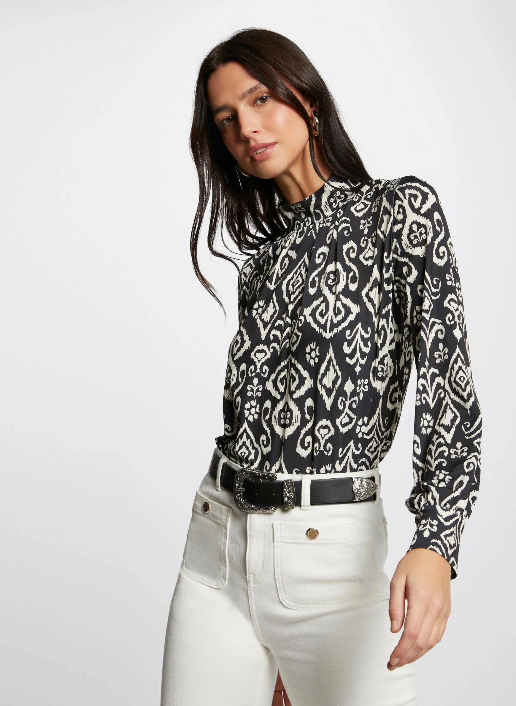 MORGAN TDORA  TOP RECTO ESTAMPADO CON CUELLO ALTO EN MULTICOLOR