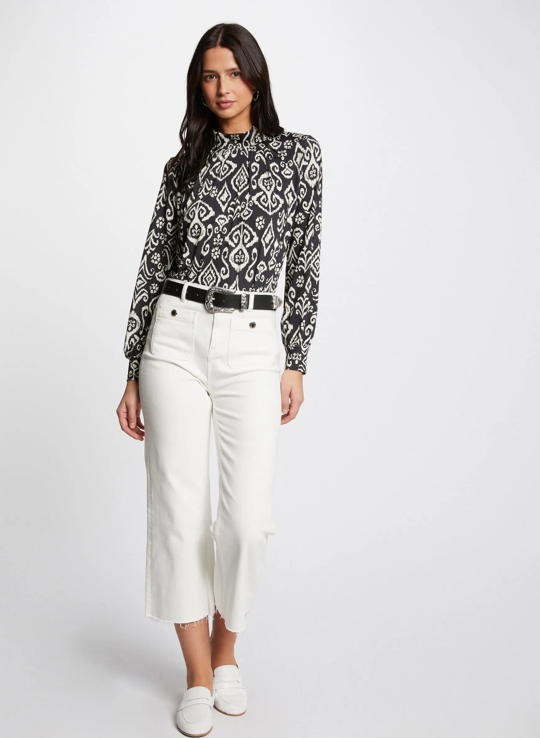 MORGAN TDORA  TOP RECTO ESTAMPADO CON CUELLO ALTO EN MULTICOLOR