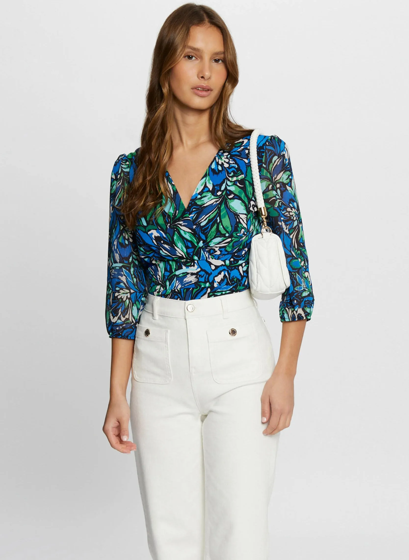 MORGAN TIMIO  TOP ESTAMPADO CON CUELLO CRUZADO EN MULTICOLOR