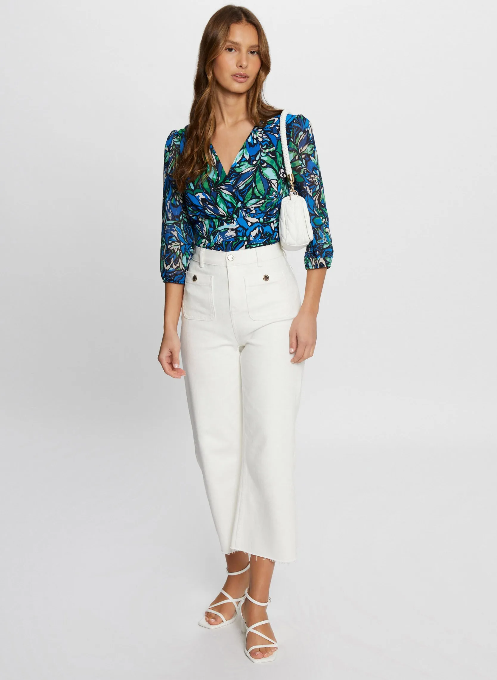 MORGAN TIMIO  TOP ESTAMPADO CON CUELLO CRUZADO EN MULTICOLOR