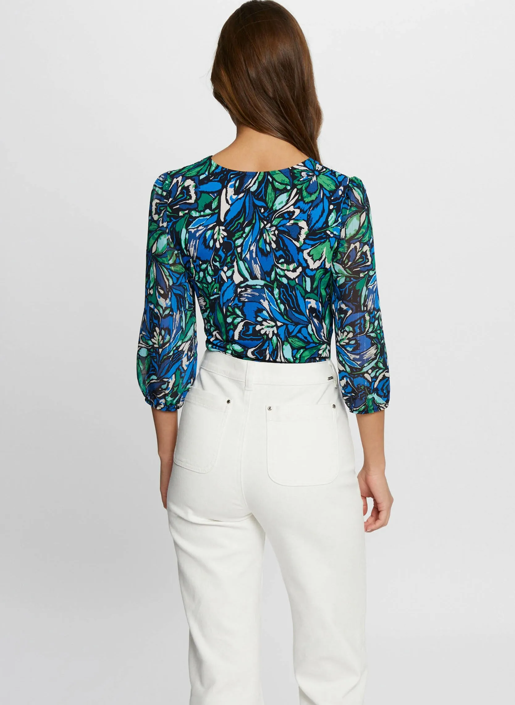 MORGAN TIMIO  TOP ESTAMPADO CON CUELLO CRUZADO EN MULTICOLOR