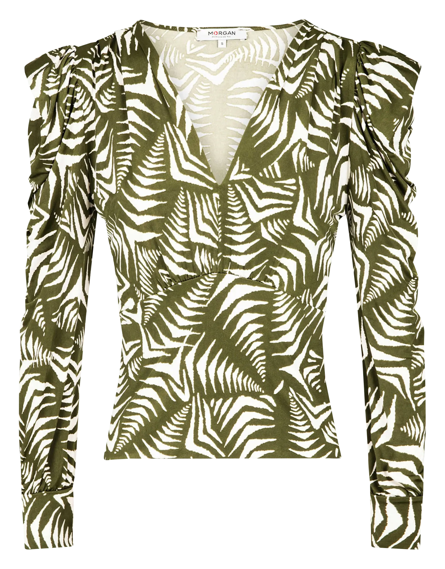 MORGAN TKAKI  TOP RECTO ESTAMPADO VEGETAL Y FRUNCES EN MULTICOLOR