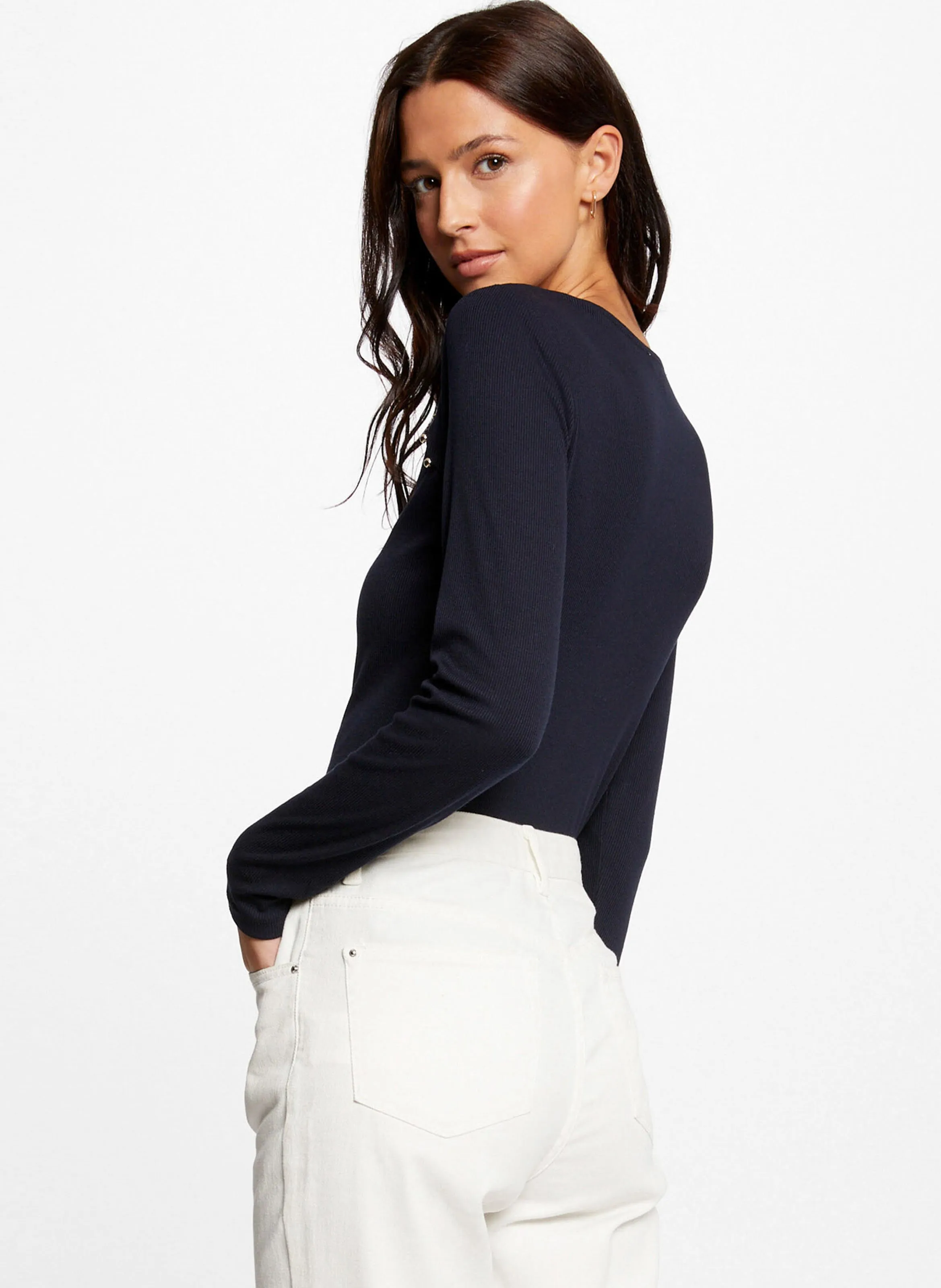 MORGAN TMILIE  CAMISETA AJUSTADA CON CUELLO REDONDO EN AZUL