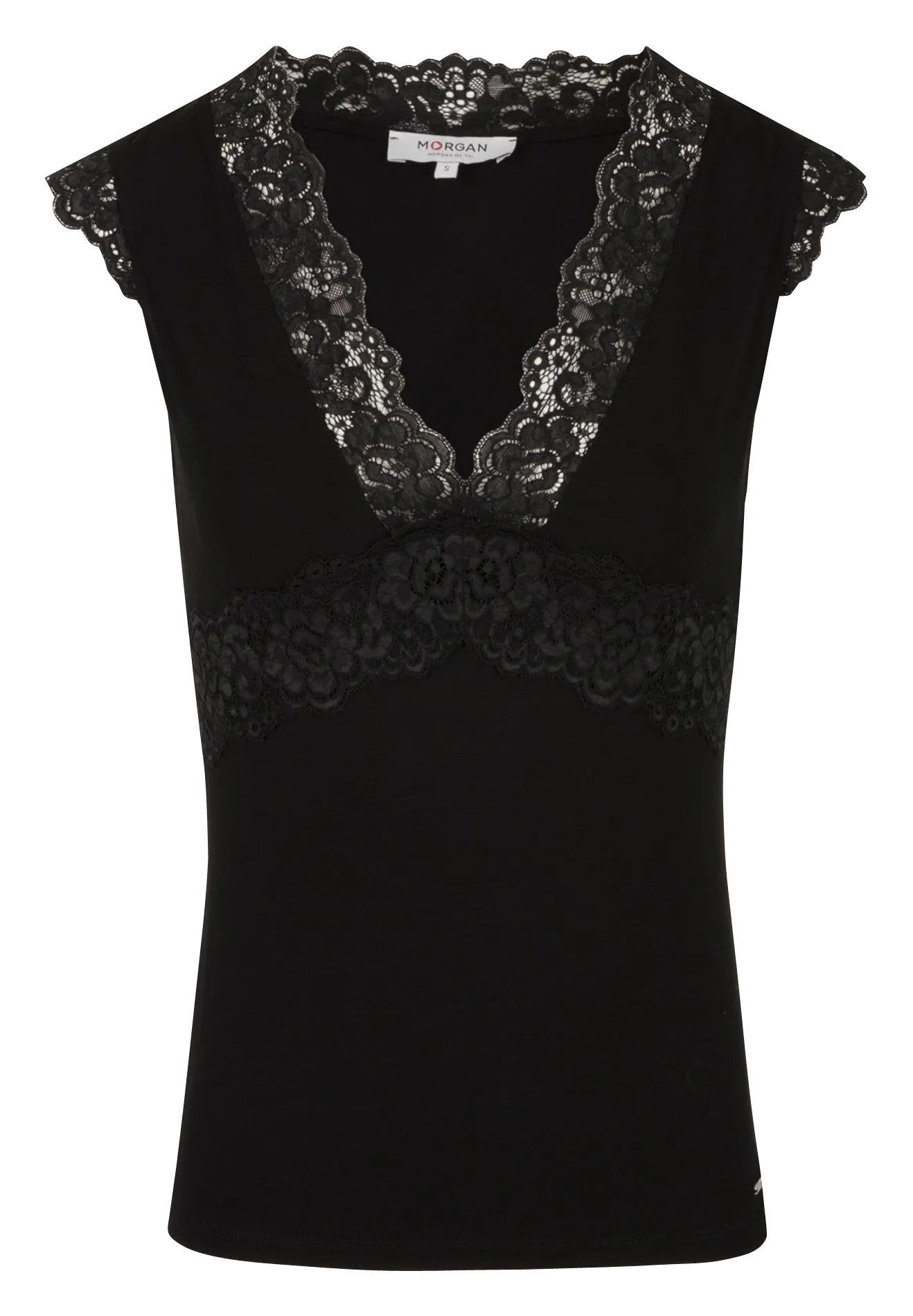 MORGAN Top de encaje con cuello de pico en negro