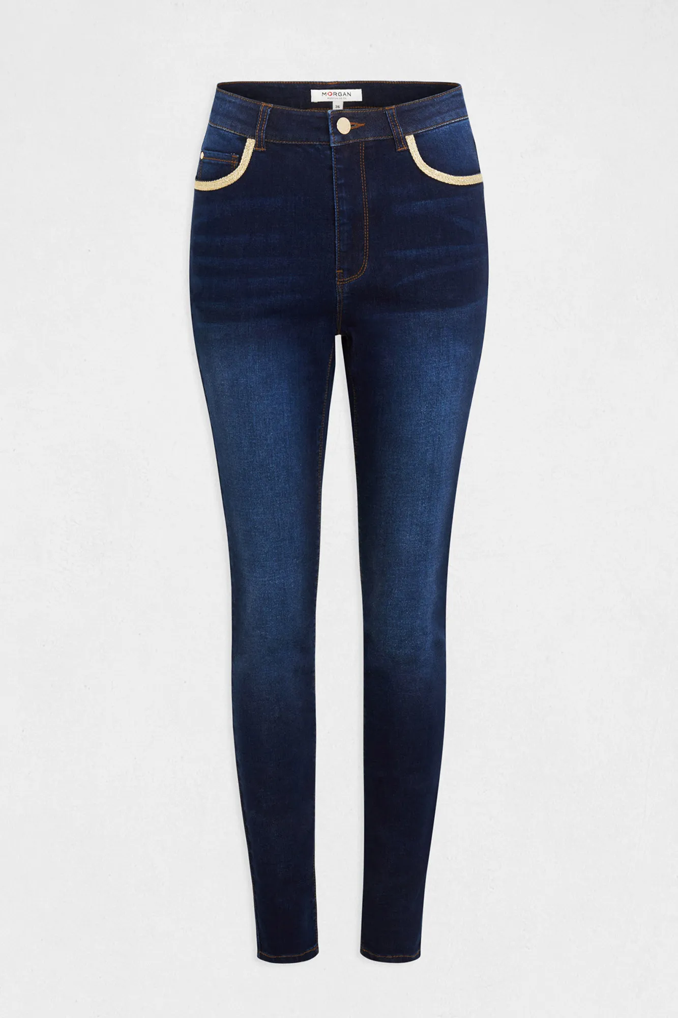 Morgan Vaquero skinny con bandas metalizadas