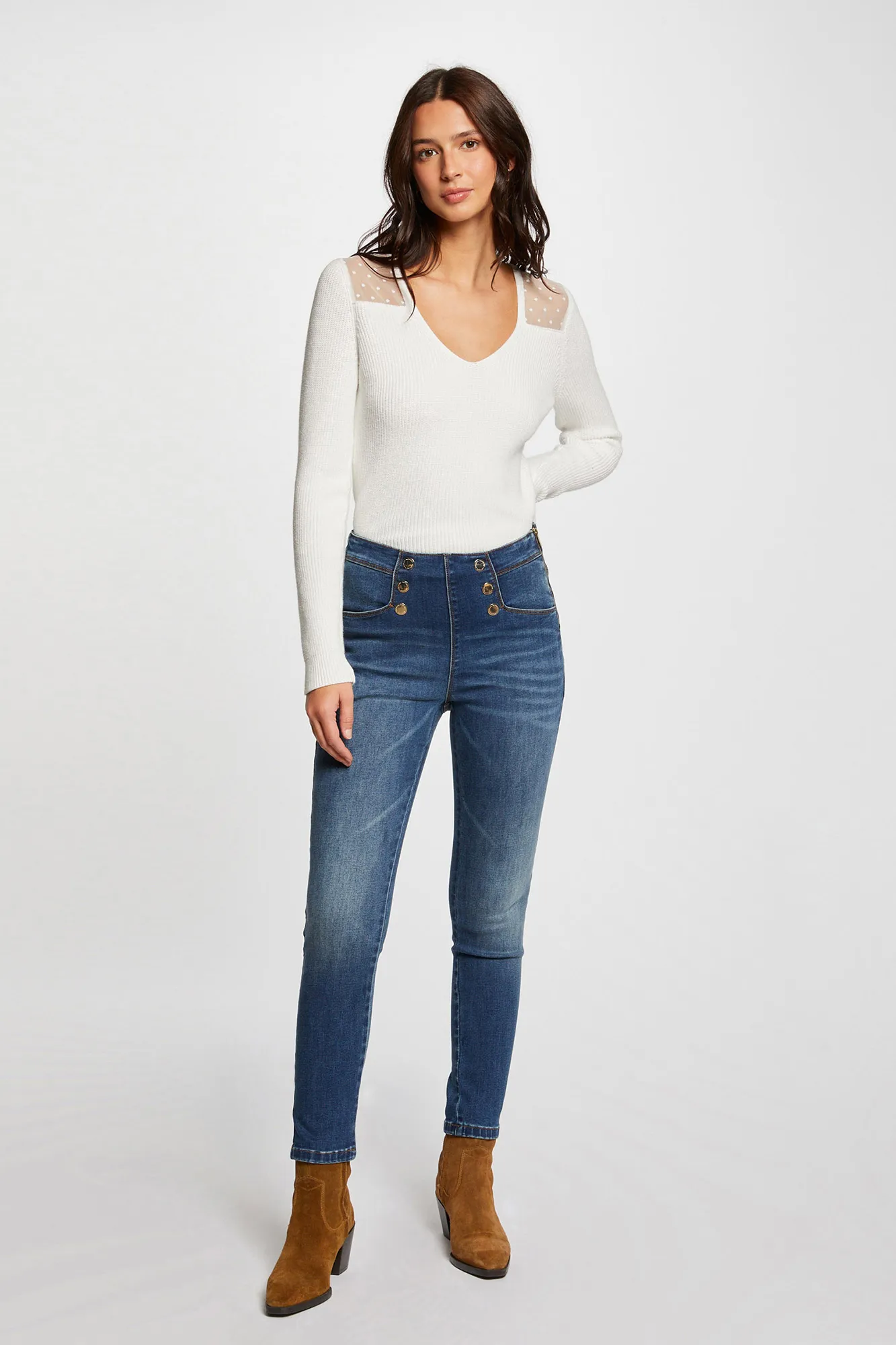 Morgan Vaquero skinny estilo corto con botones