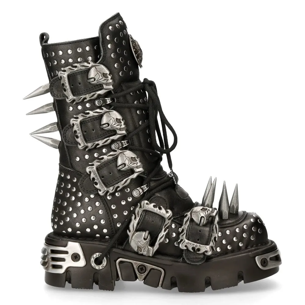 NEW ROCK 1535S1 BOTAS ALTAS MILITARES DE CUERO NEGRAS CON HEBILLAS DE METAL SPIKES PUNK EMO