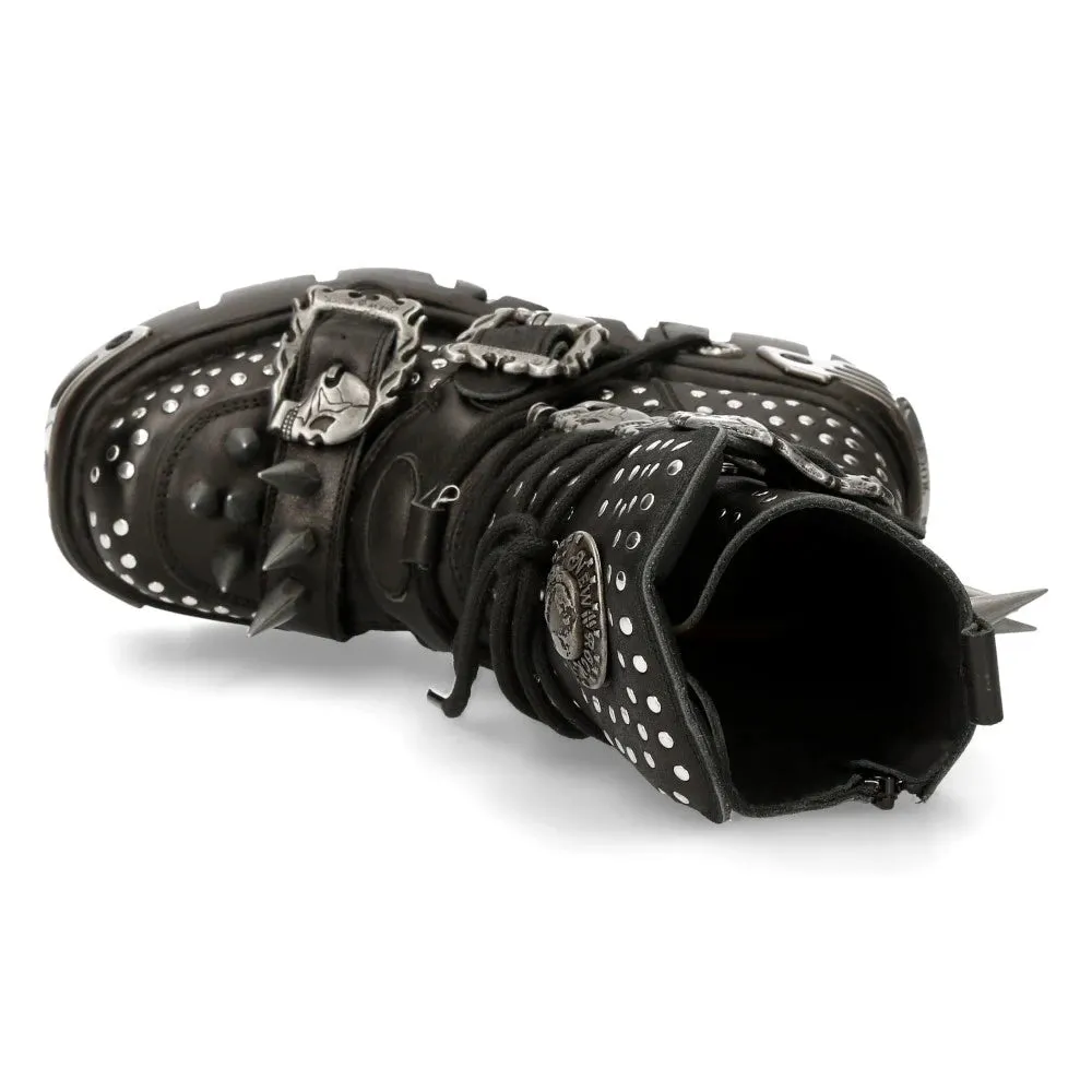 NEW ROCK 1535S1 BOTAS ALTAS MILITARES DE CUERO NEGRAS CON HEBILLAS DE METAL SPIKES PUNK EMO