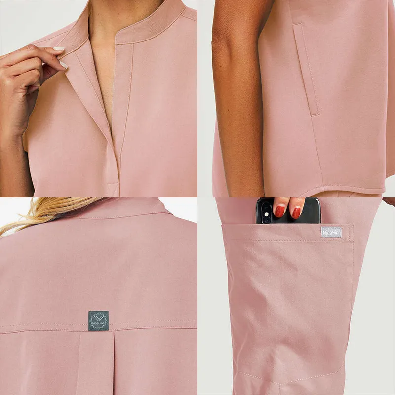 Niaa Hinn Scrubs for Women Scrubs uniformes establecidos con cremallera de nuevo producto Long no hierro sólido Tiempo de ocio p