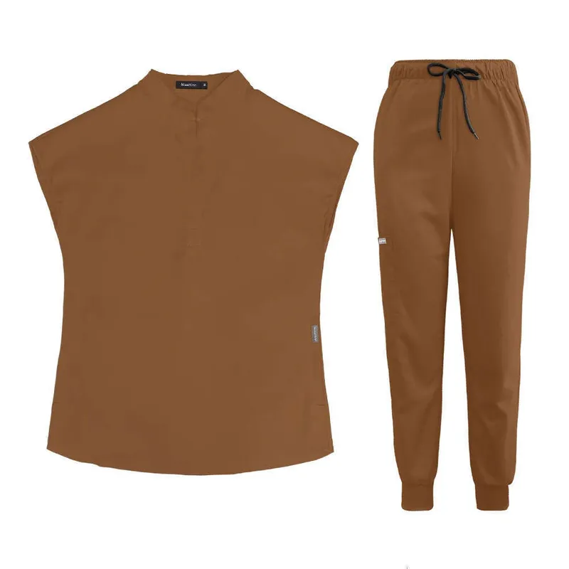 Niaa Hinn Scrubs for Women Scrubs uniformes establecidos con cremallera de nuevo producto Long no hierro sólido Tiempo de ocio p