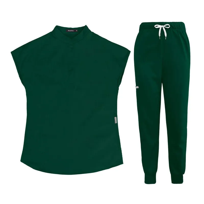Niaa Hinn Scrubs for Women Scrubs uniformes establecidos con cremallera de nuevo producto Long no hierro sólido Tiempo de ocio p