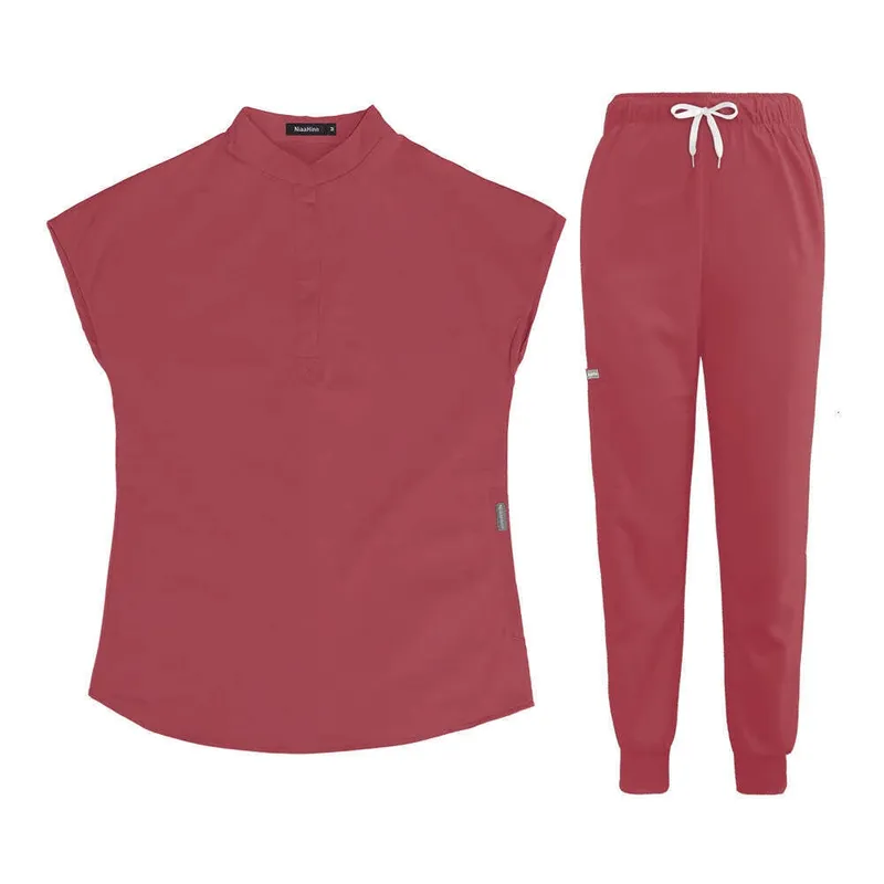 Niaa Hinn Scrubs for Women Scrubs uniformes establecidos con cremallera de nuevo producto Long no hierro sólido Tiempo de ocio p