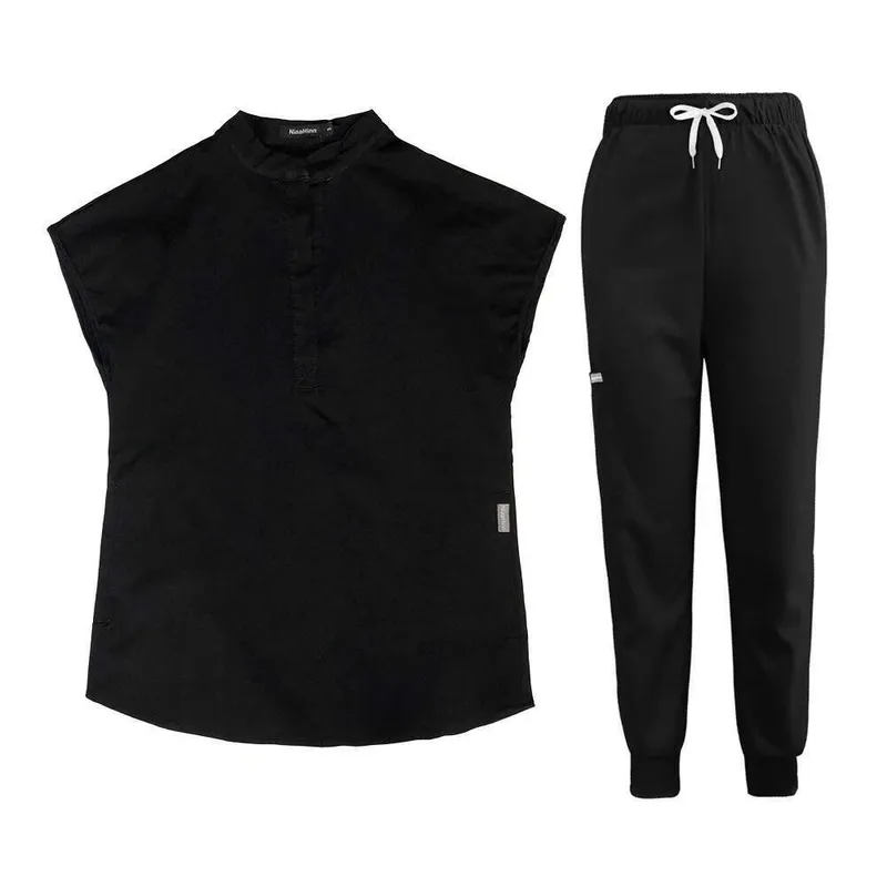 Niaa Hinn Scrubs for Women Scrubs uniformes establecidos con cremallera de nuevo producto Long no hierro sólido Tiempo de ocio p