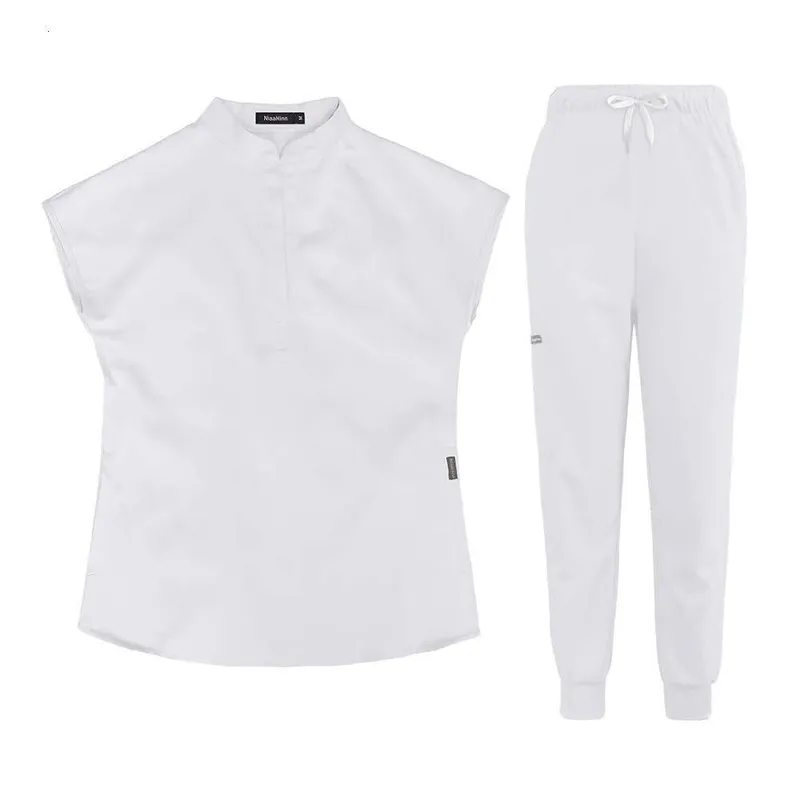 Niaa Hinn Scrubs for Women Scrubs uniformes establecidos con cremallera de nuevo producto Long no hierro sólido Tiempo de ocio p