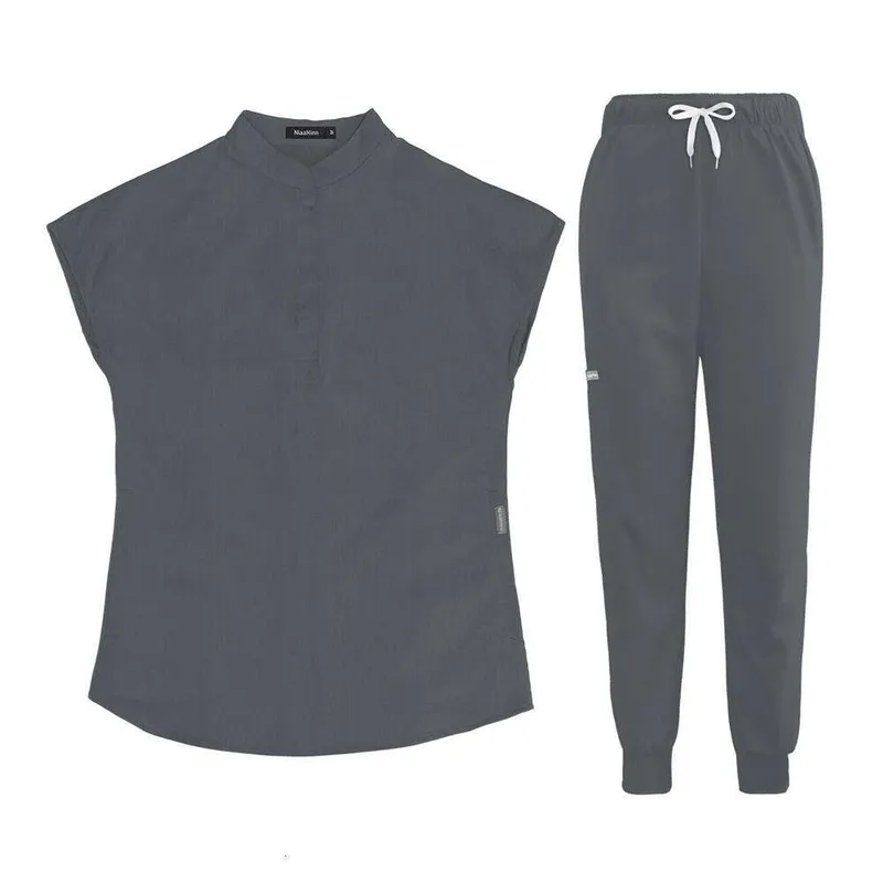 Niaa Hinn Scrubs for Women Scrubs uniformes establecidos con cremallera de nuevo producto Long no hierro sólido Tiempo de ocio p