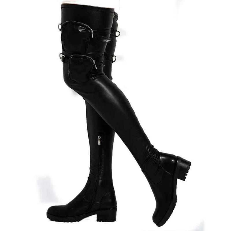 Nuevas bolsas de diseño de marca bolsas de bolsillo Botas altas Mujeres Zipper Casco Casual Sexy Fashion de alta calidad sobre l