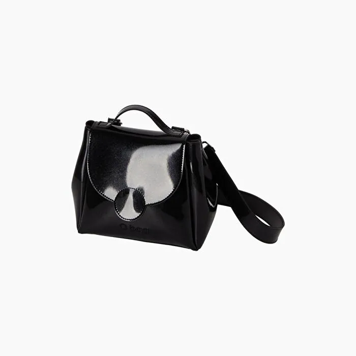 O bag polly mini negro con bandolera en tejido de goma glitter