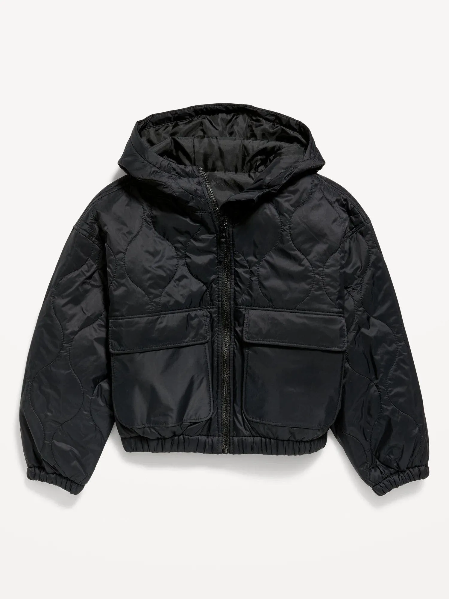 OLD NAVY Chaqueta Old Navy Quilted con Gorra Girls Negra