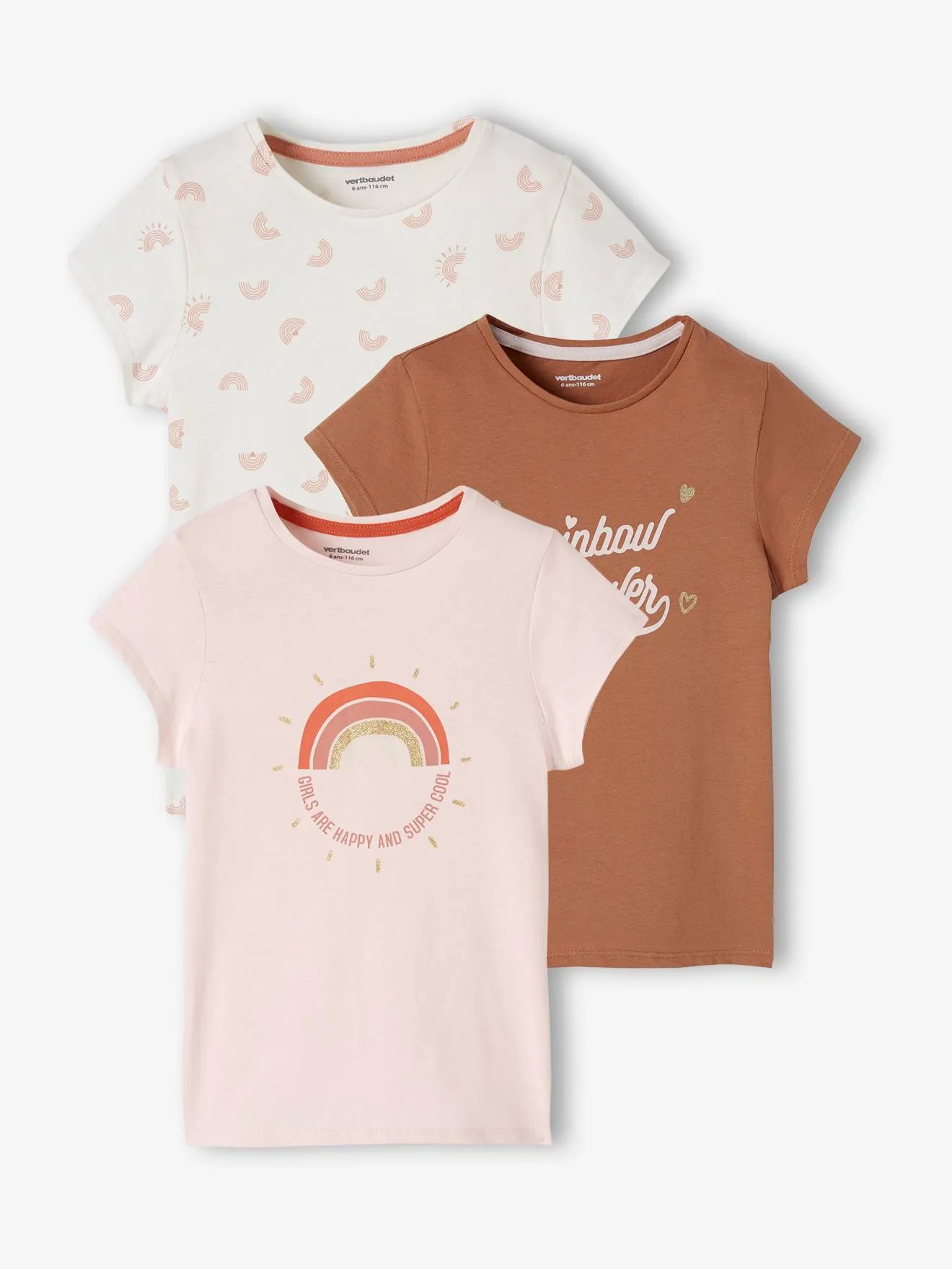 Pack de 3 camisetas surtidas con detalles irisados, para niña
