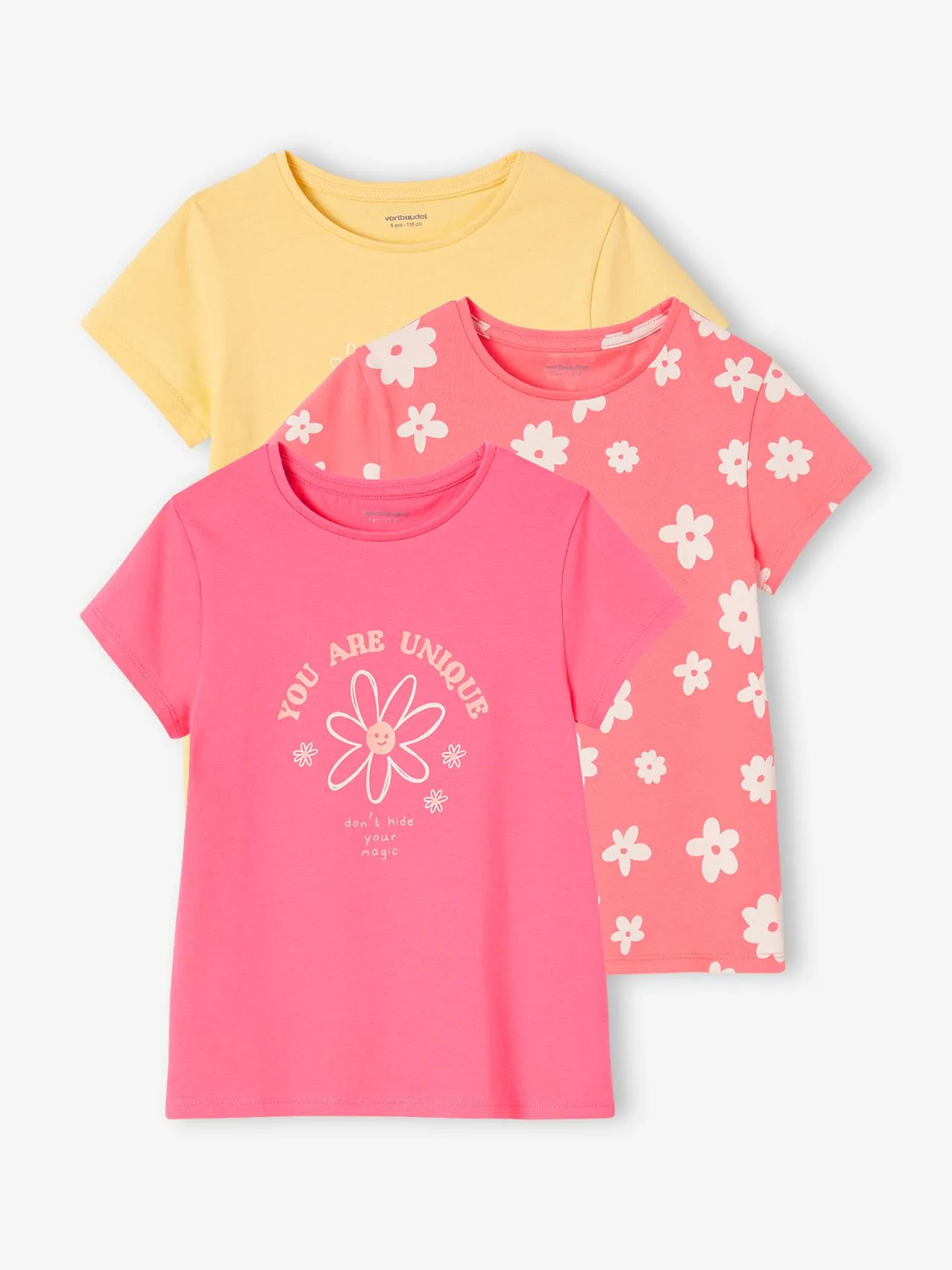 Pack de 3 camisetas surtidas con detalles irisados, para niña