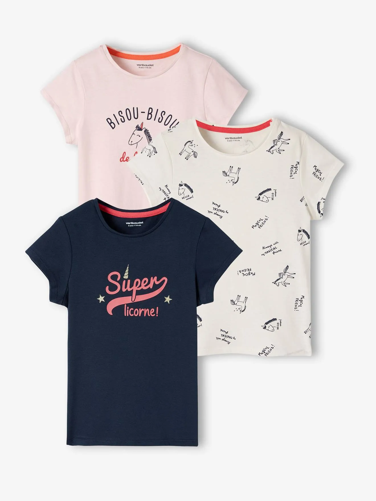 Pack de 3 camisetas surtidas con detalles irisados, para niña