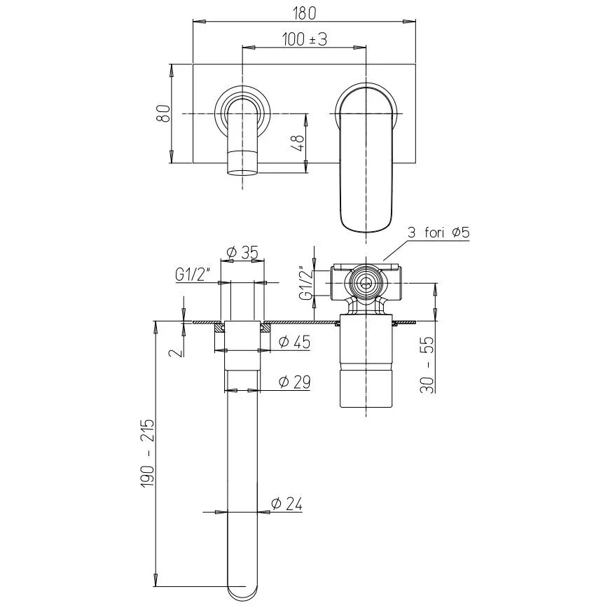 PAINI NOVE MEZCLADOR MONOMANDO EMPOTRABLE PARA LAVABO CON PLACA