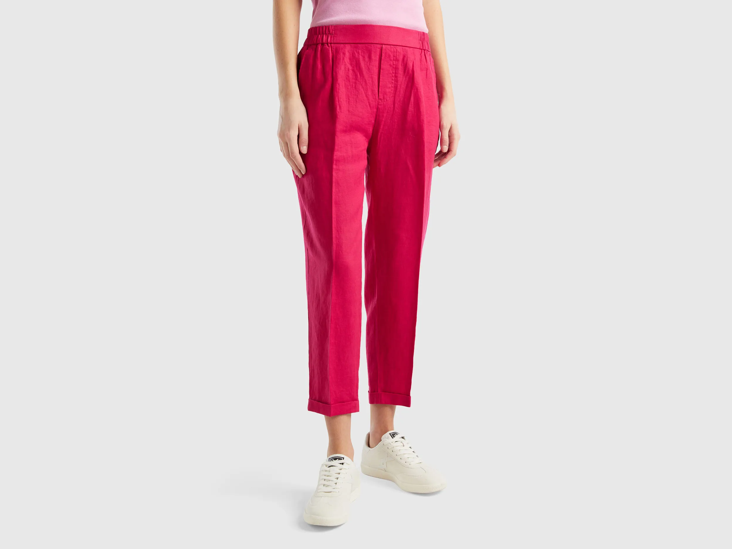 Pantalón cropped de 100% lino