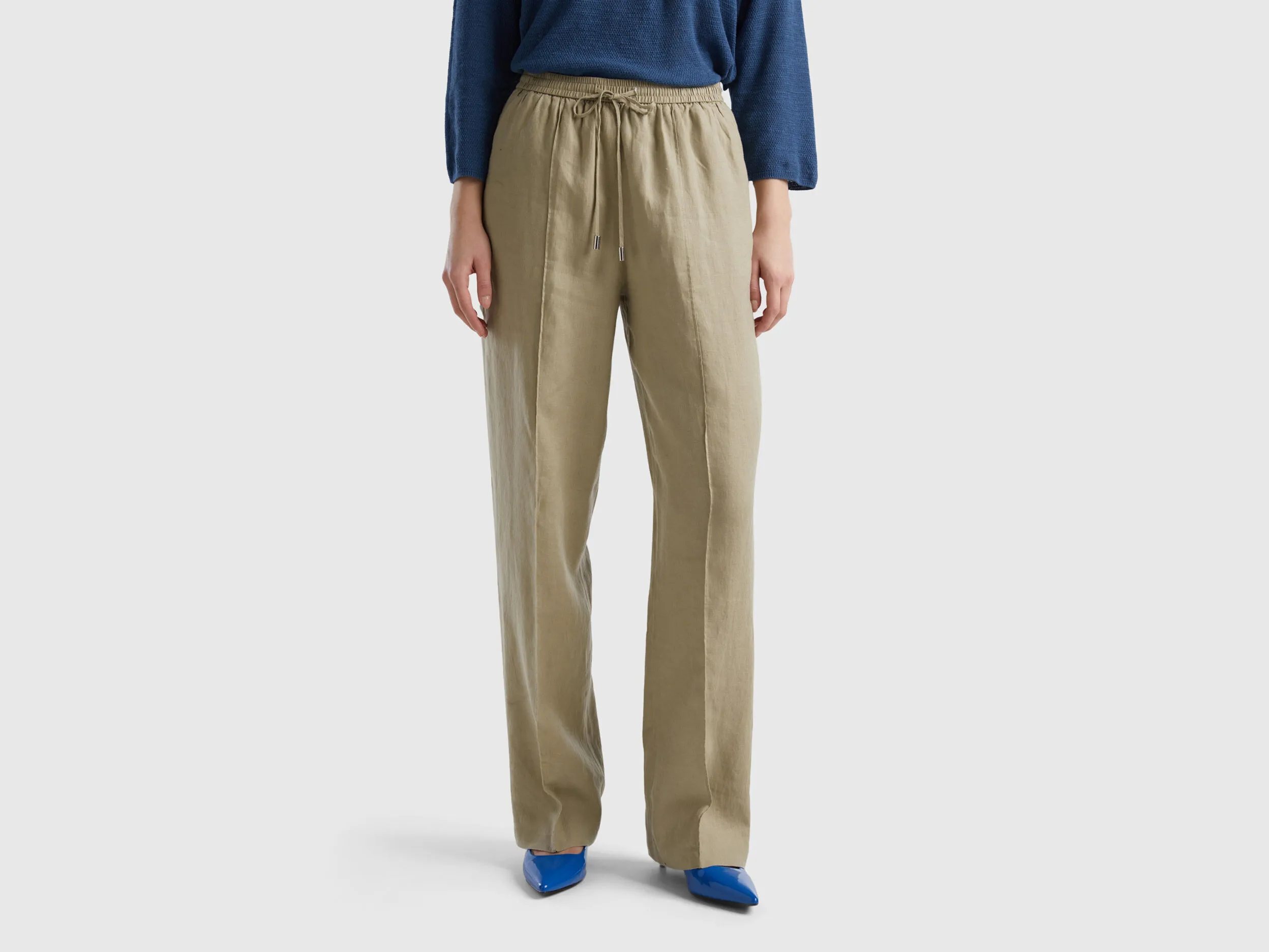 Pantalón de 100 % lino con elástico