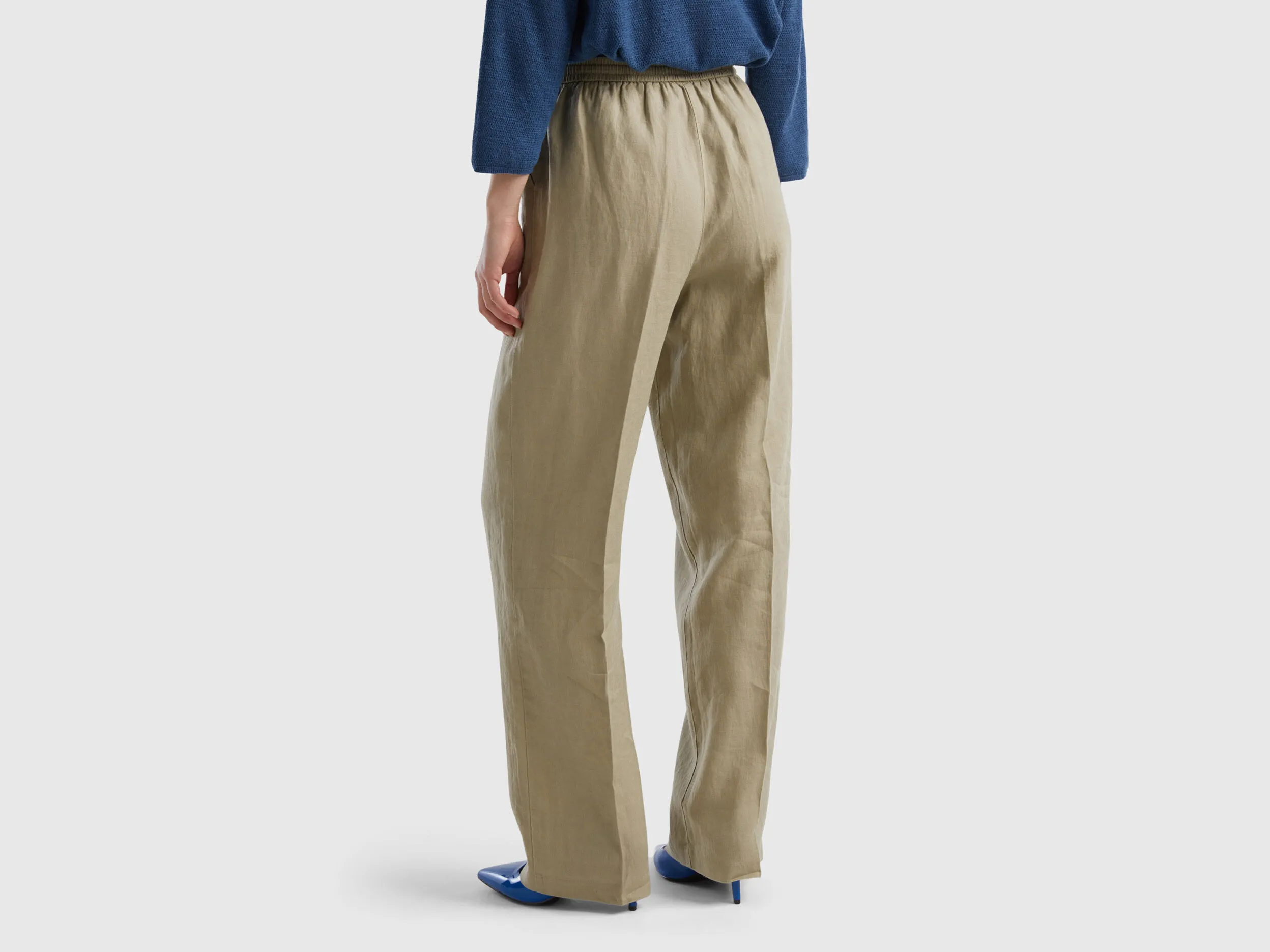 Pantalón de 100 % lino con elástico