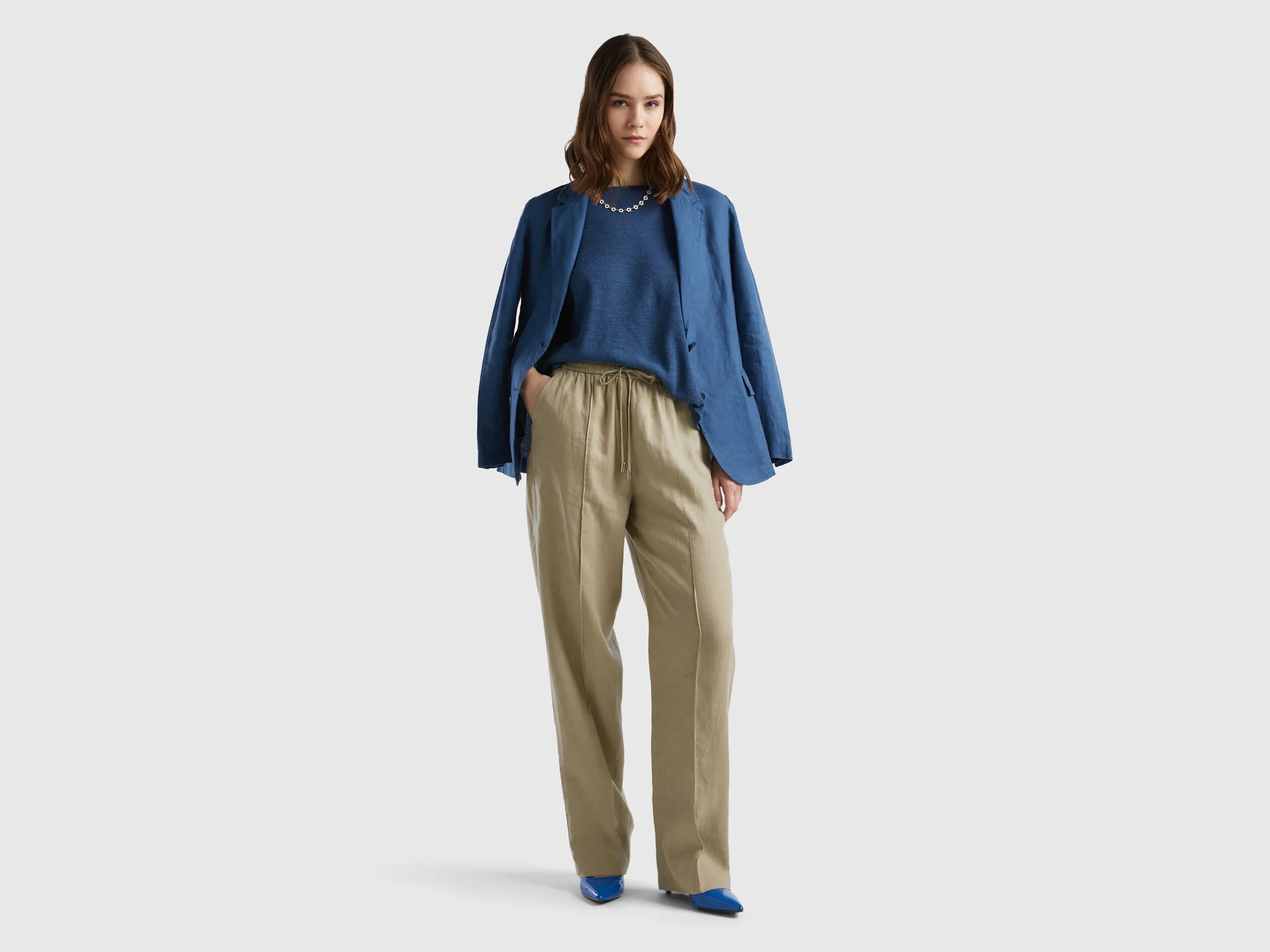 Pantalón de 100 % lino con elástico